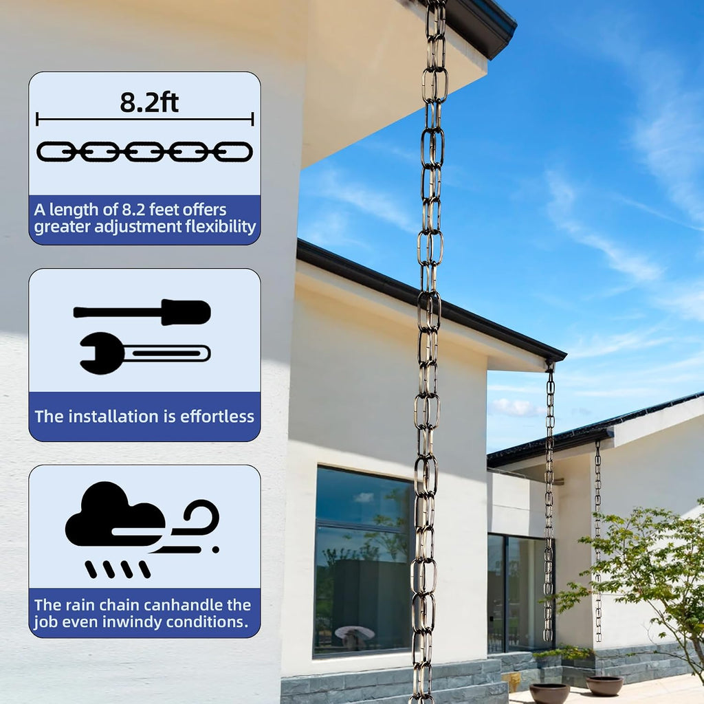 LOFIR 16.5FT Matte Bronze Iron Rain Chain 4mm | 16.5ft bronze rain chain with hooks bells, 4mm iron tube for roof eaves