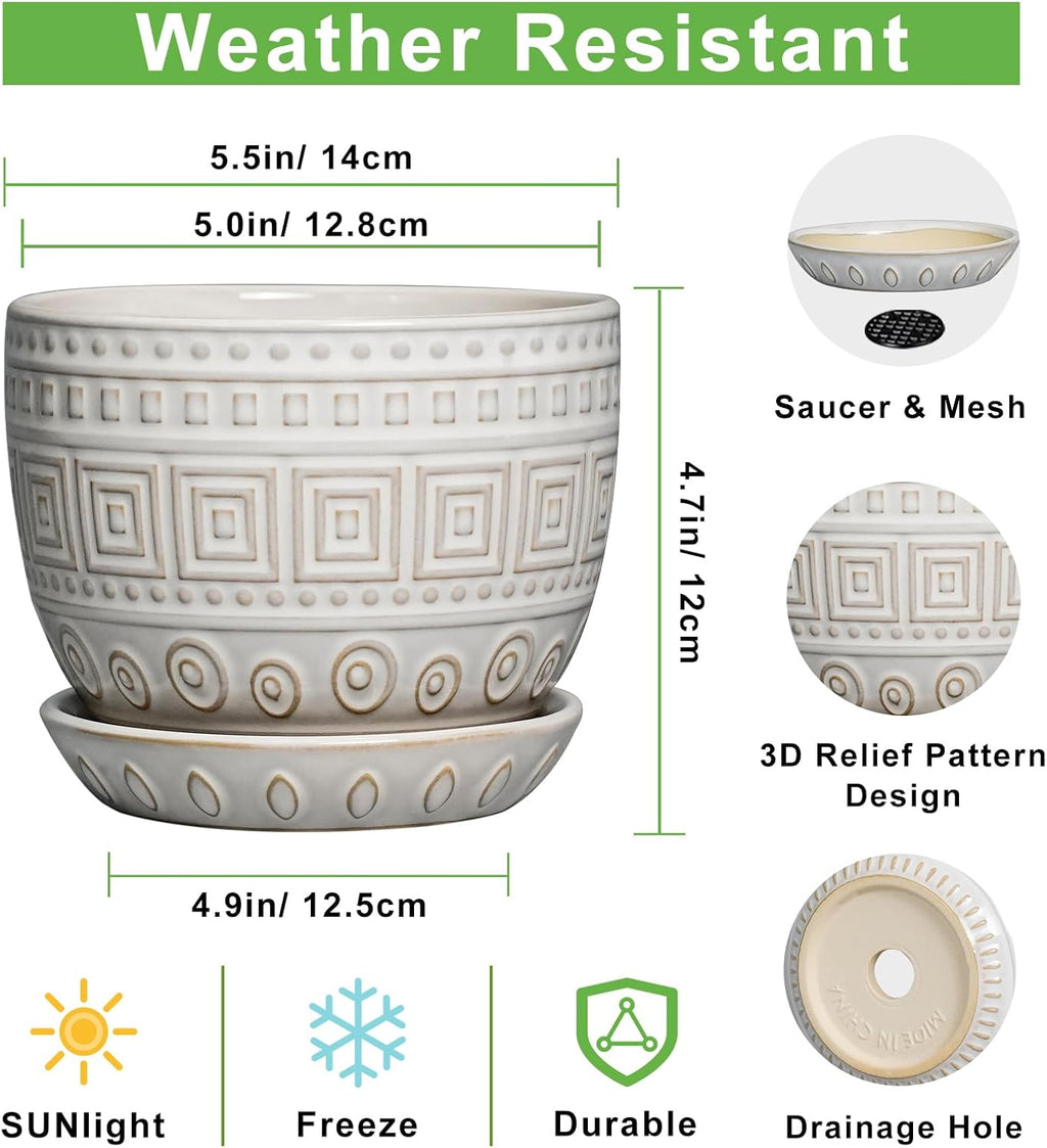 G EPGardening Ceramic Pots for Plants - 5 Inch Plant Pot Indoor with Drainage Hole and Saucer, Outdoor Flower Pot