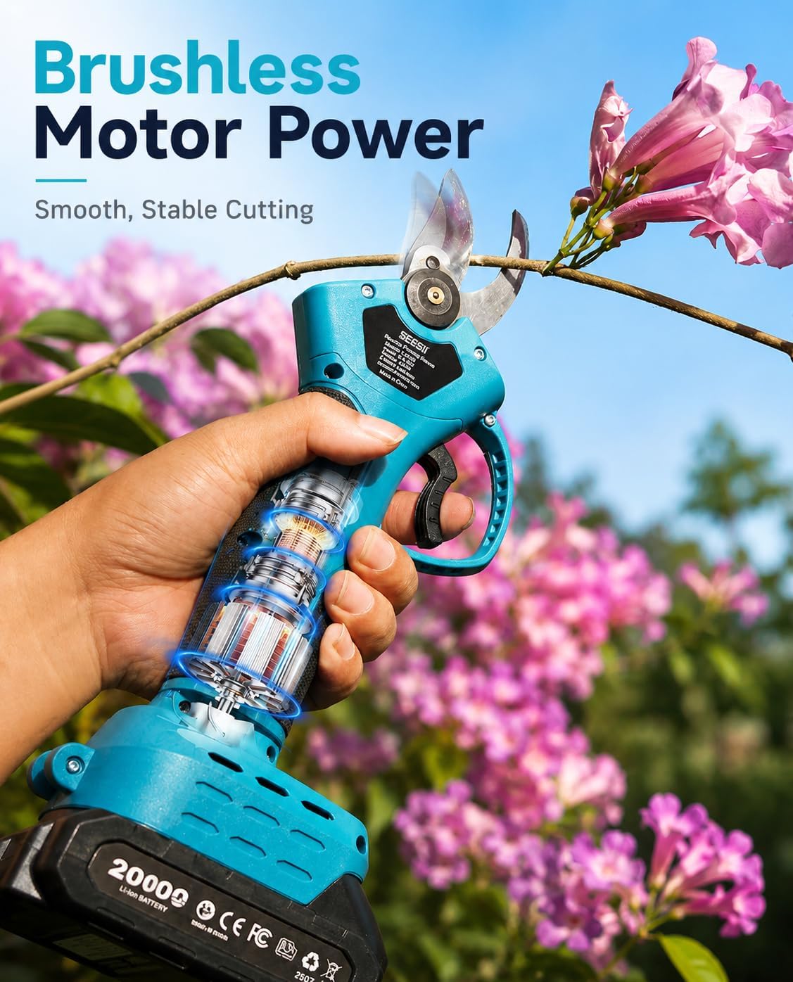 SEESII Electric Pruning Shears, 1.4" Cutting Cordless Pruner for Gardening | 2×2000mAh Batteries, Brushless Motor