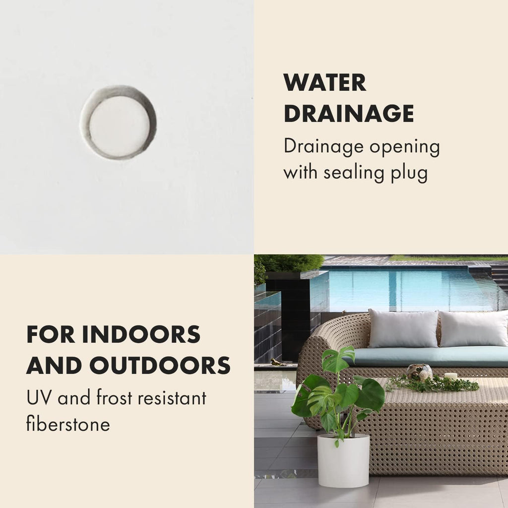 Fox & Fern Large Planter for Indoor or Outdoor, Matte White, 14.6 Inch | UV & Frost Resistant, 70% Lighter than
