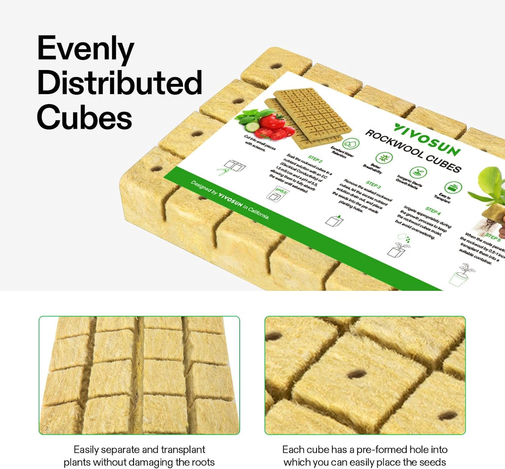 VIVOSUN 1.6" Rockwool Cubes, 4 Sheet of 112 Plugs Stonewool Starter | for Cuttings, Clone, Plant Propagation, Seed