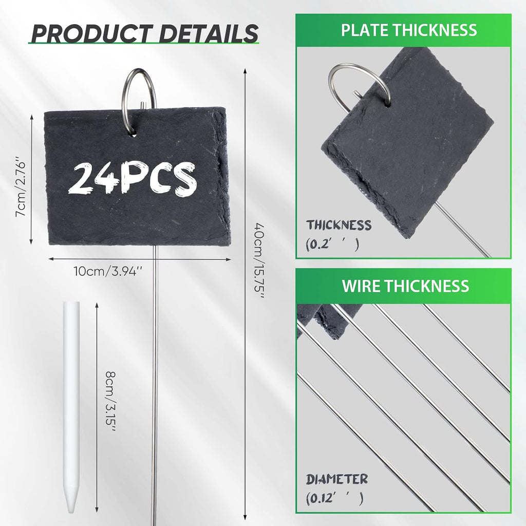 24 Sets Plant Labels, Reusable Slate Plant Markers Natural Weatherproof Garden Signs Waterproof Hanging Slate Planter