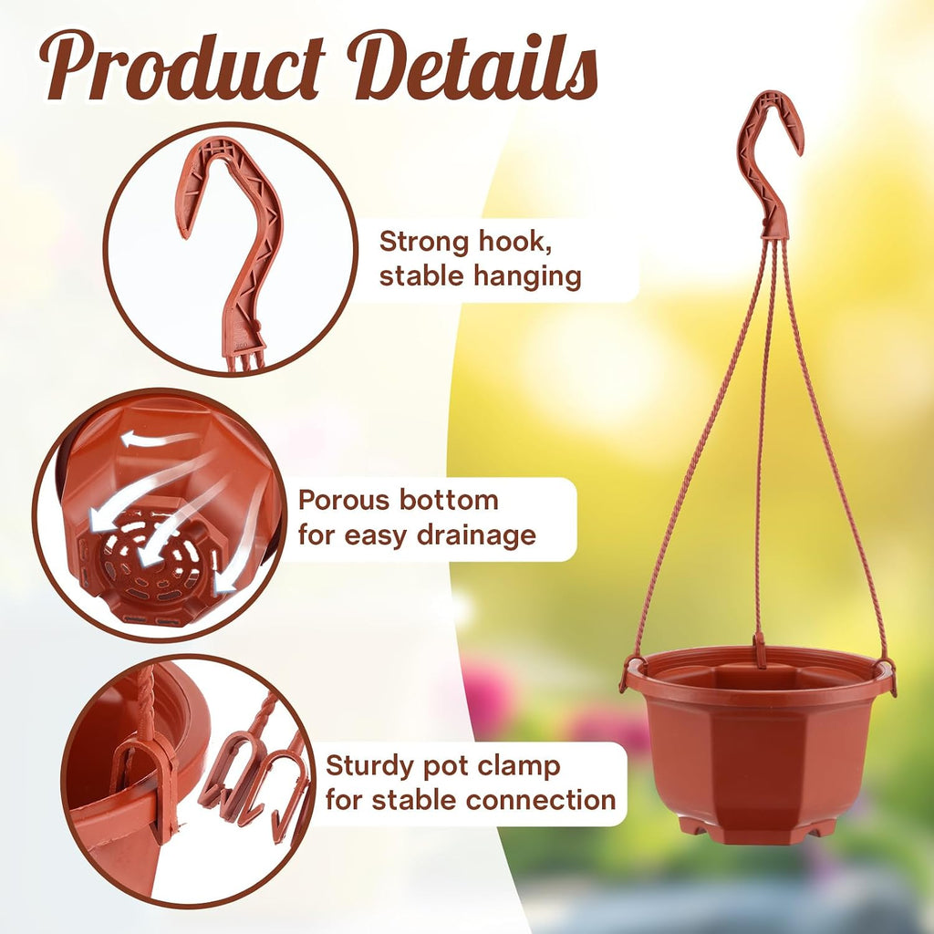 Roshtia 24 Pcs Hanging Plastic Planter Pot with Hook Flower Pots Baskets Hanging Nursery Planter Holder for Outdoor