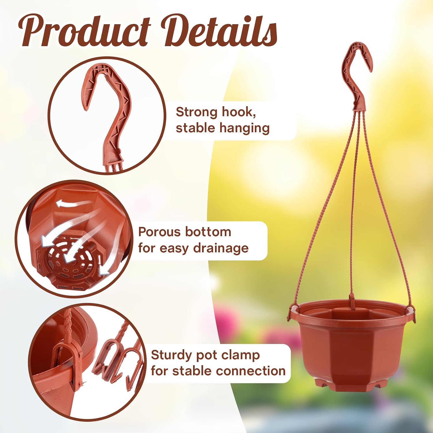 Roshtia 24 Pcs Hanging Plastic Planter Pot with Hook Flower Pots Baskets Hanging Nursery Planter Holder for Outdoor