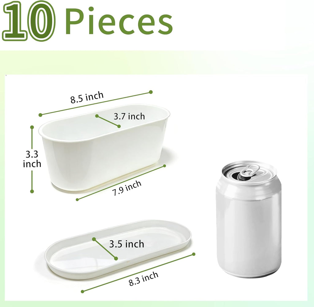10-Pack White Herb Planter Box with Drip Trays, 8.5 Inch Small Oval Window Planters for Kitchen Sill, Indoor Outdoor