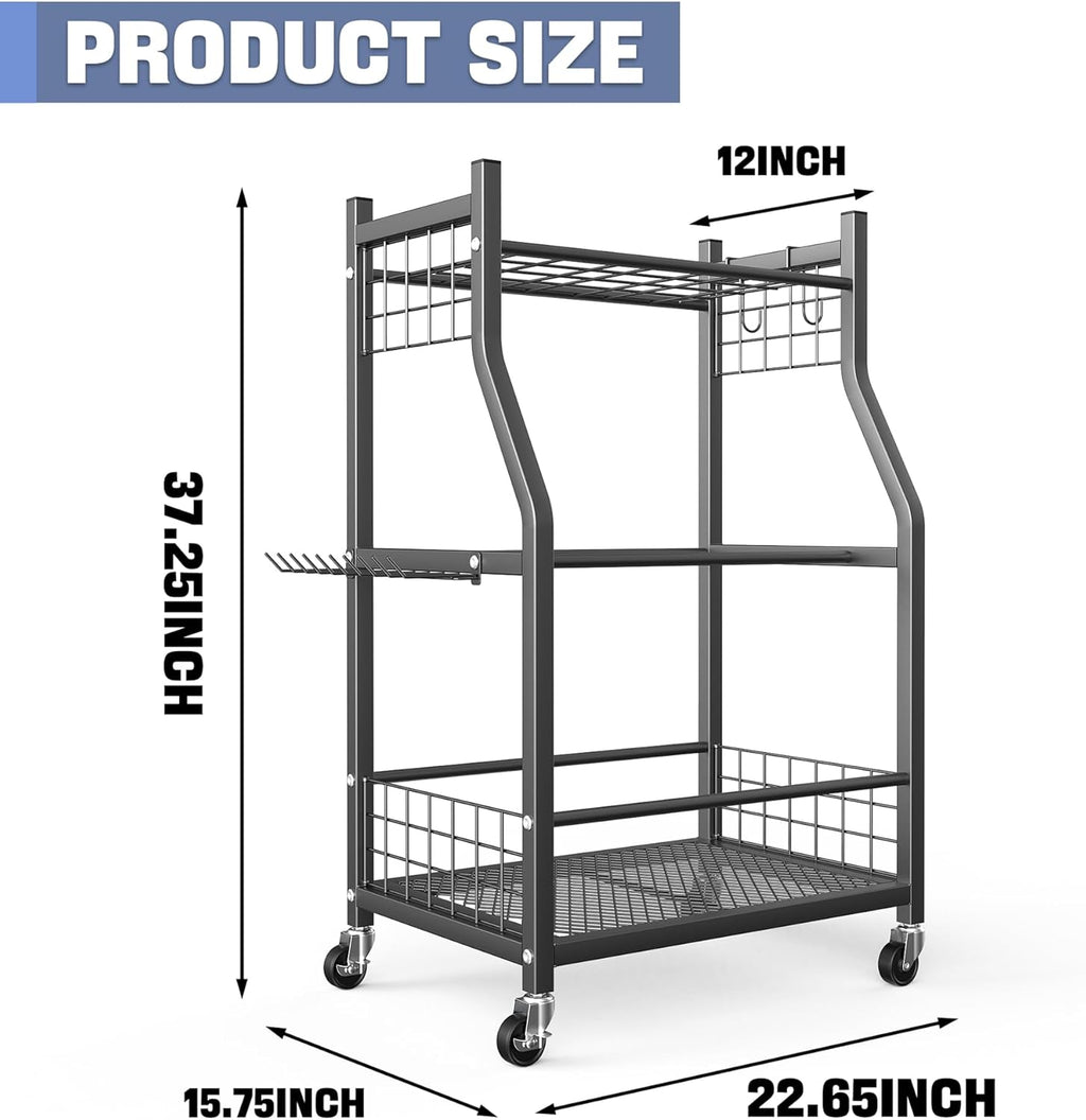 WALMANN Garden Tool Organizer with Wheels for Garage, Rakes/Shovels/Yard Tools Storage Stand for Garden, Shed