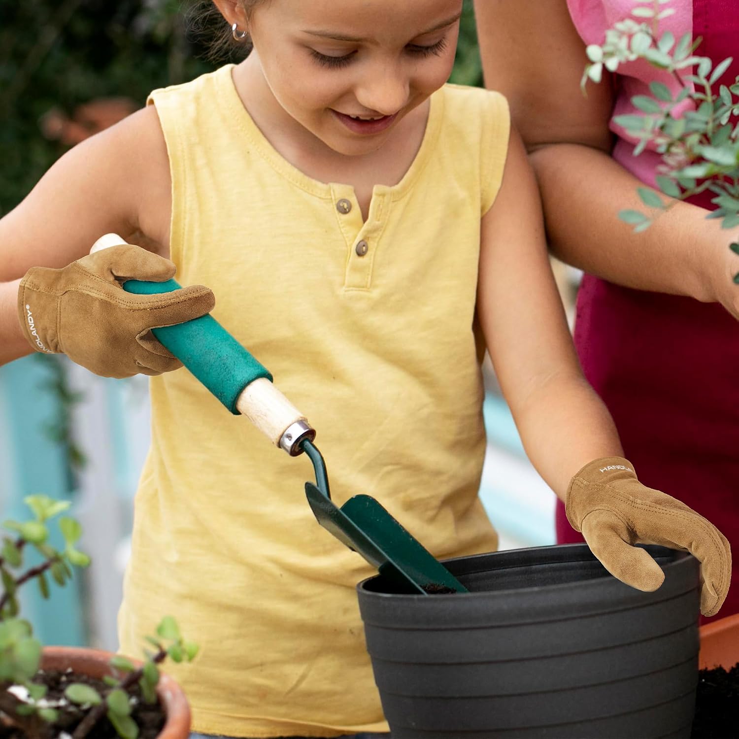 HANDLANDY HLDD Kids Gardening Gloves, Childrens Leather Work Gloves for Boys Girls Age 2-11, Great Gift for Yard Work