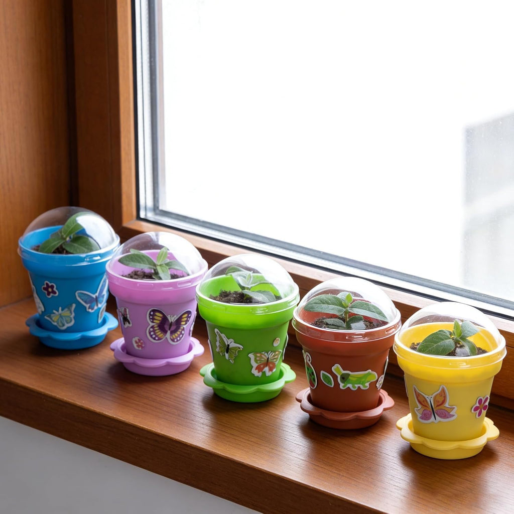 50 Packs Cupcake Plant Nursery Pots with Humidity Dome, Small Plastic Flower Plant Pots with 40 Sheet Stickers, Seeds