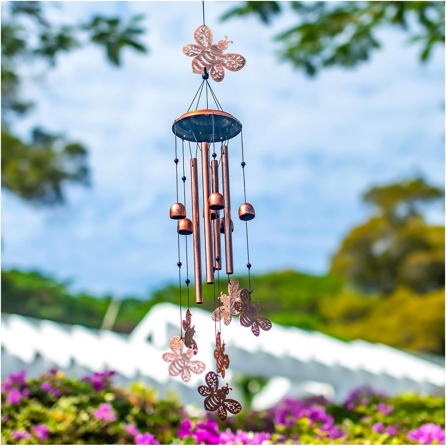 Bee Wind Chimes Outdoor Bee Gifts for Women Mom Men Dad Unique Birthday Metal Honeybee WindChimes for Outside/Indoors