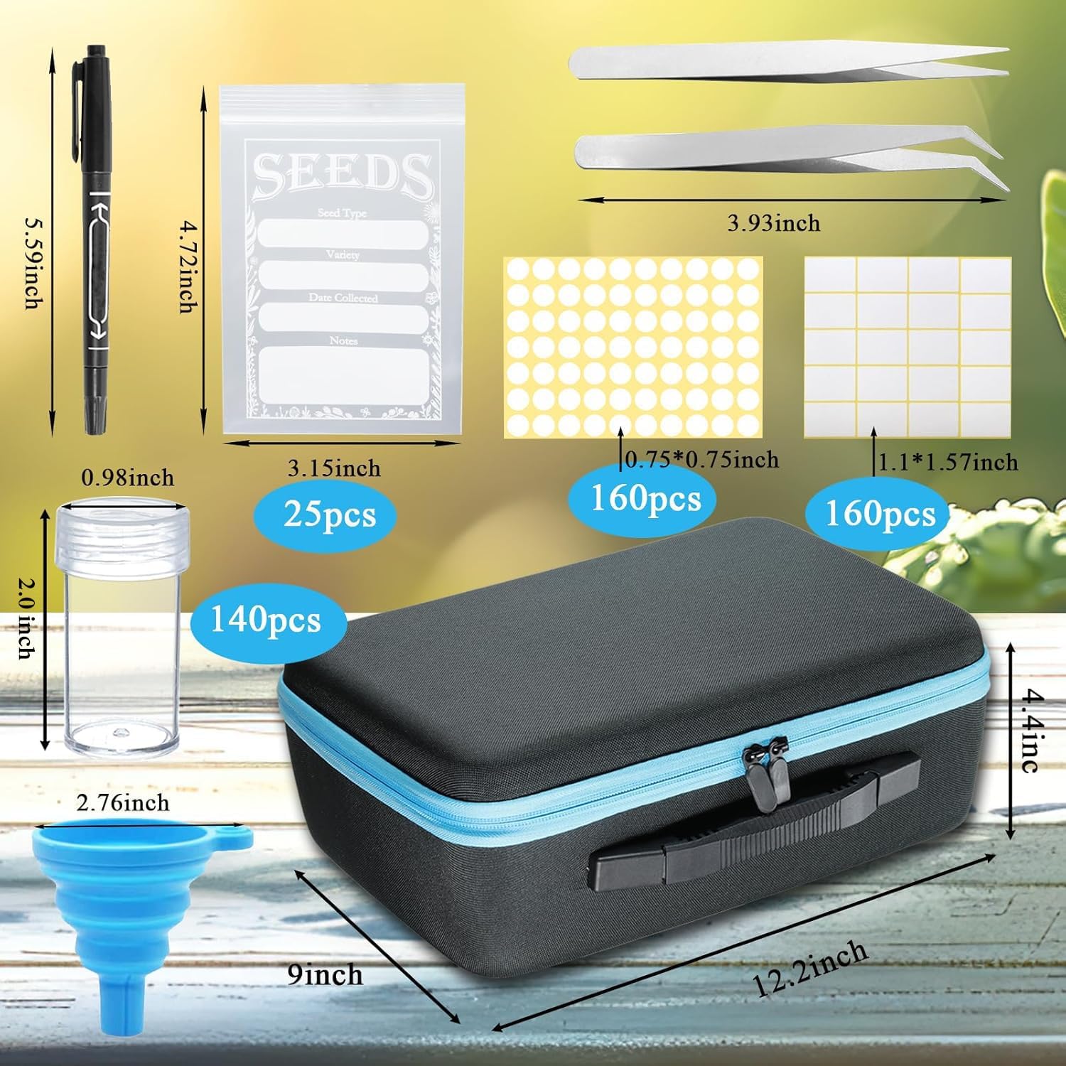 Portable 140 Slots Seed Storage Organizer, Large Capacity with 25 PCS Zipper Envelopes Bag, Label Stickers, Seed