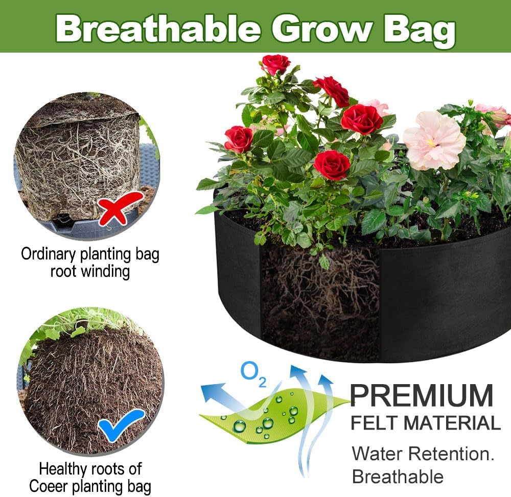Grow Bag, 2-Pack 50 Gallon Fabric Pots Round Raised Garden Bed Planter | Breathable, Reusable, for Planting Herb