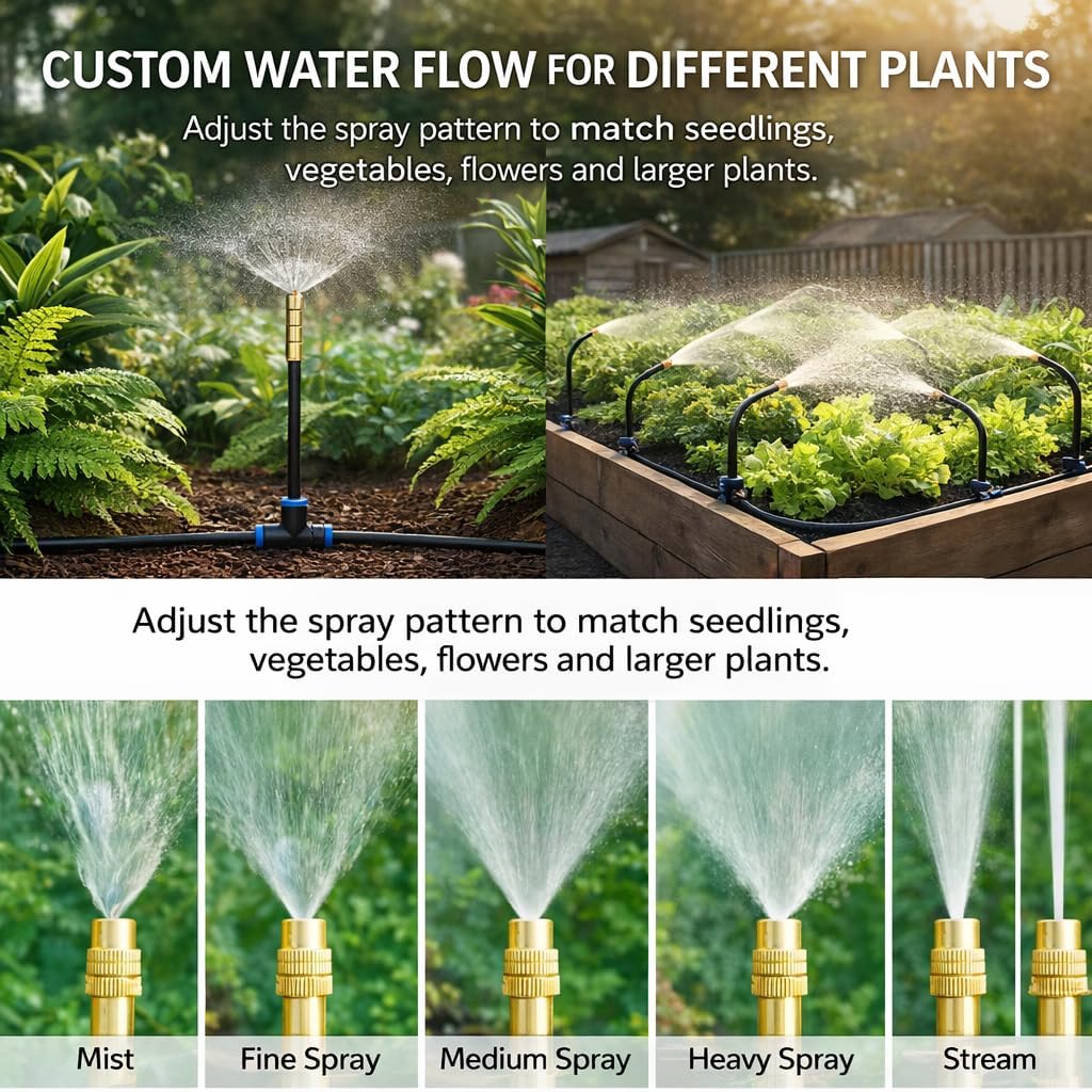 Drip Irrigation System 200FT 1/4", 36 Adjustable Copper Nozzles | 36 adjustable copper nozzles with 360° bendable rods