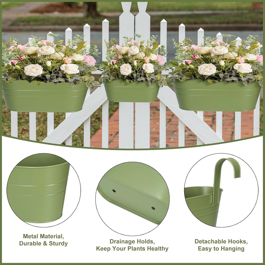 3 Different Size Metal Iron Hanging Flower Pots 10 Pcs for Outdoor Plants Metal Hanging Bucket Pots Iron Railing Fence