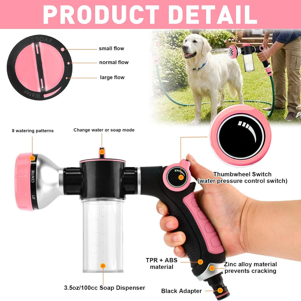 Premium Dog Washing Hose Attachment, Dog Shower Attachment with Pet Grooming Glove, 8-in-1 Sprayer Garden Hose Nozzle