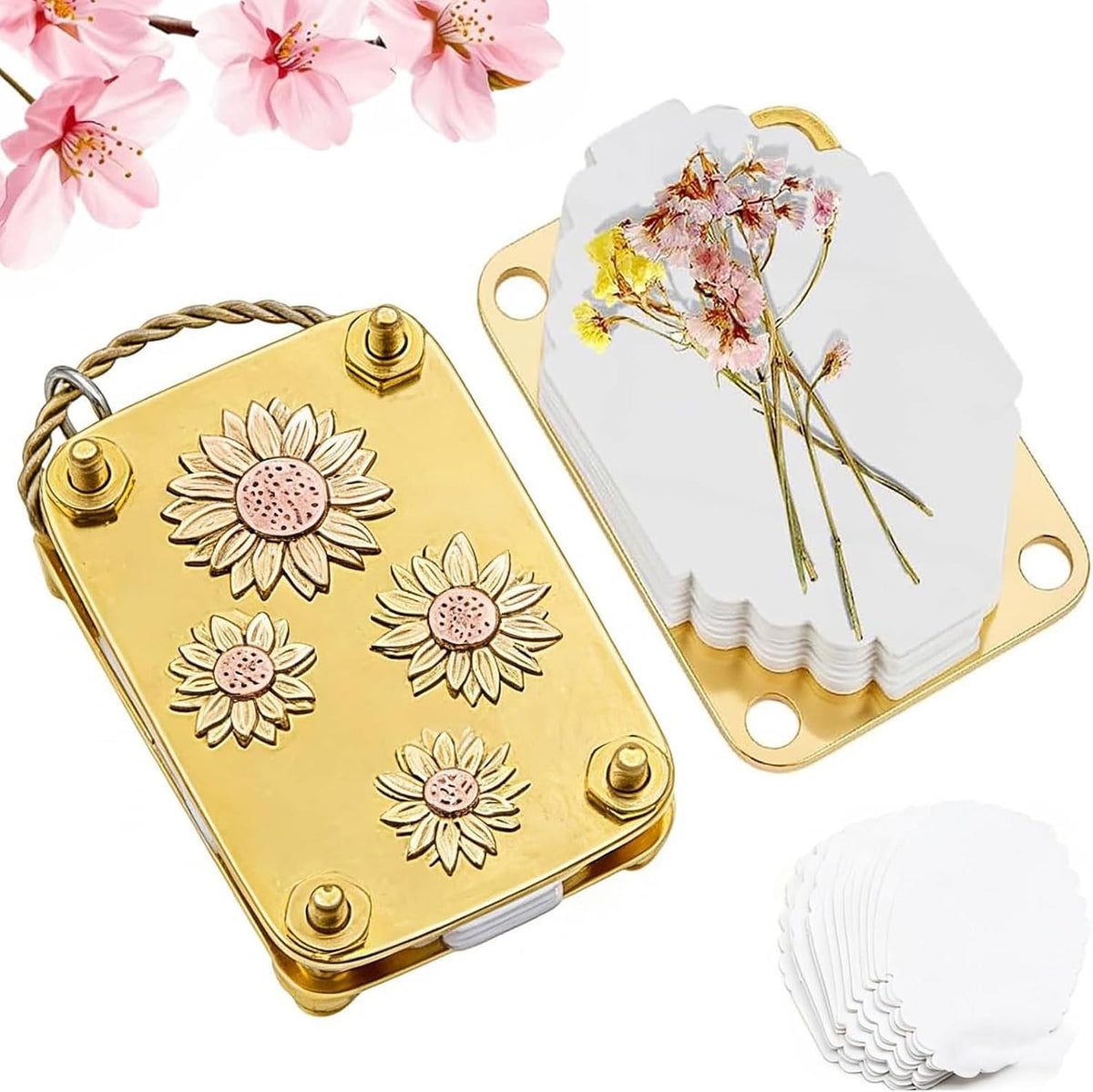 Mini Flower Press Keychain,Micro Flower Press Kits, with 20Pcs Paper-Portable Miniature Flowers Drying Press Kit, for Travel Outdoor, Presses Plant, Leaves, Micro Flowers (Style D)