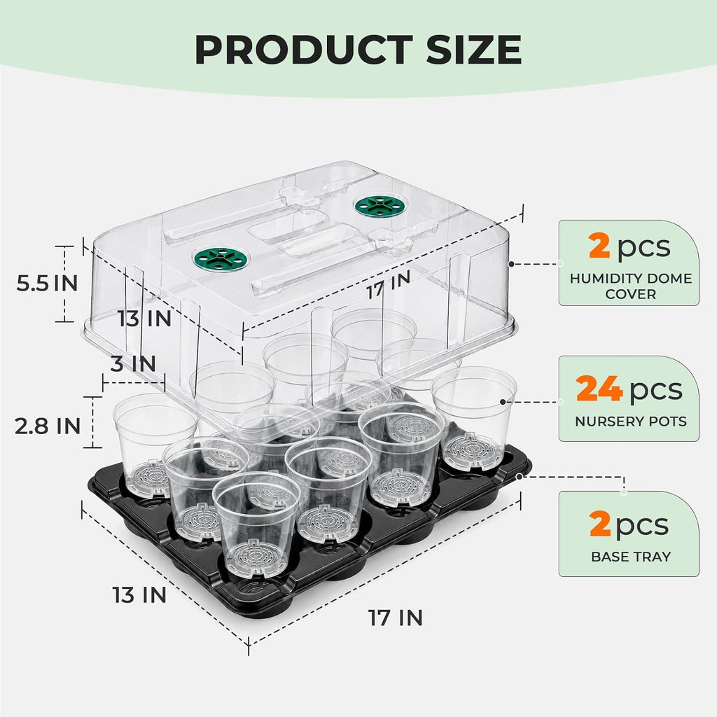 4 Inch Seed Starter Trays 2 Pack with Humidity Dome | 12-Cell Seedling Starter Trays, Plant Starter Germination Trays