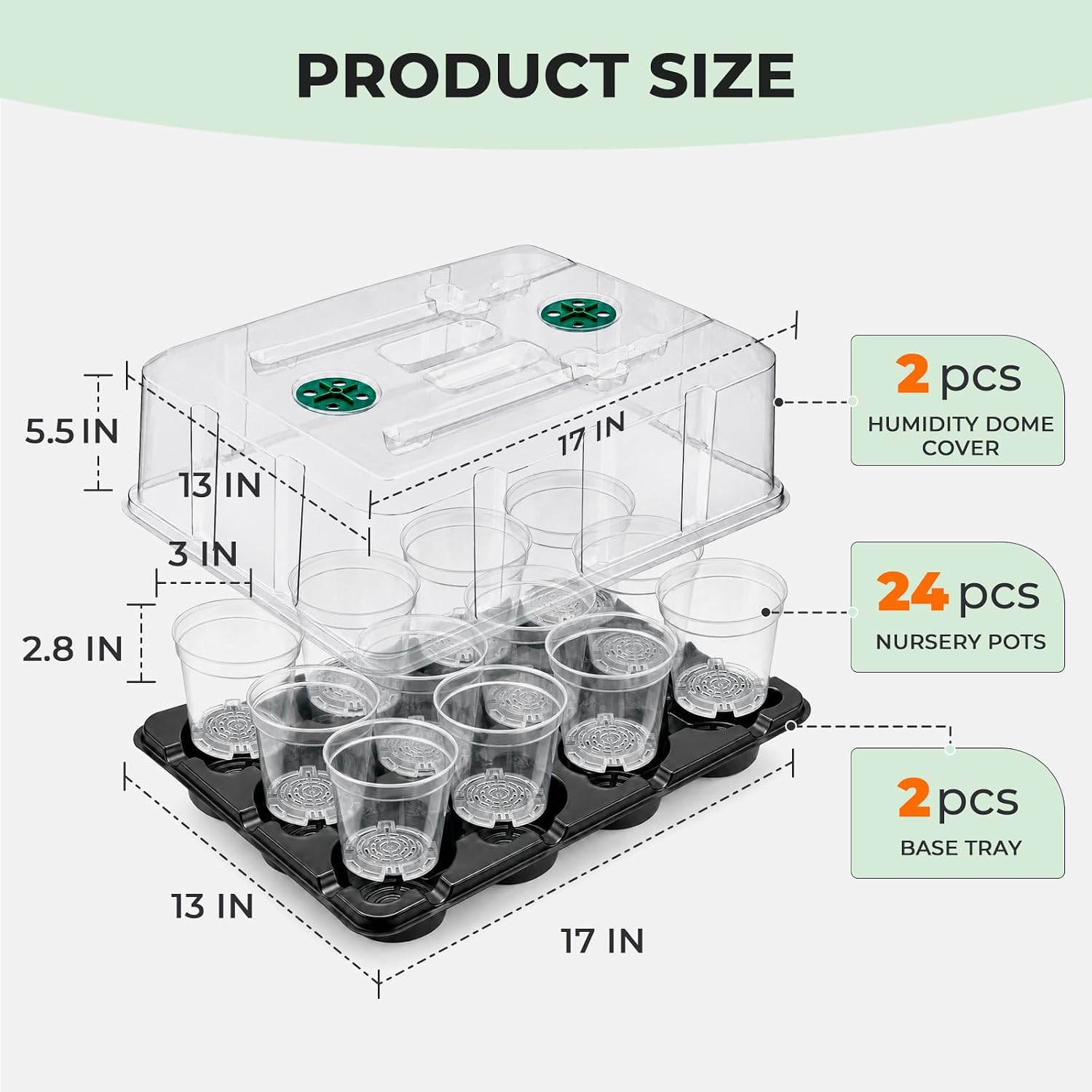 4 Inch Seed Starter Trays 2 Pack with Humidity Dome | 12-Cell Seedling Starter Trays, Plant Starter Germination Trays