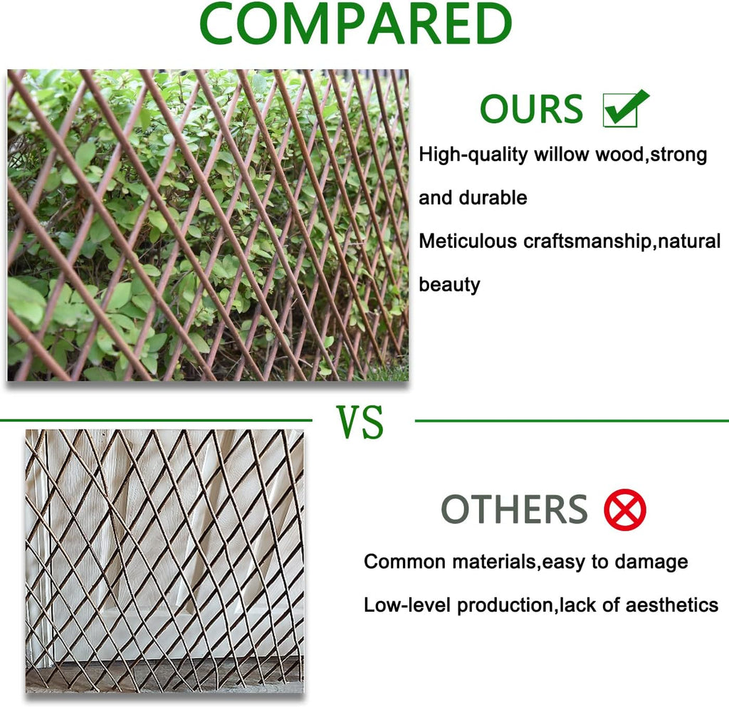 Expandable Willow Lattice Fence Panel Plant Support Garden Trellis for Climbing Vine Ivy Rose Cucumbers Clematis