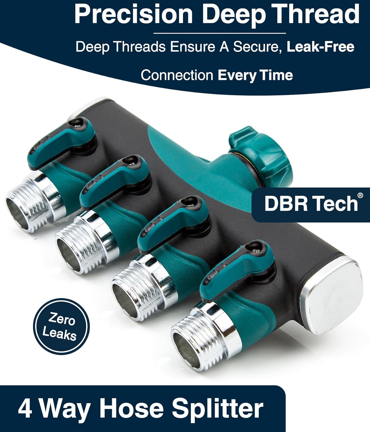 DBR Tech® 4 Way Hose Splitter (Superior Durability), Premium Garden Hoses Connector, 4 Way Heavy Duty Water Valve for