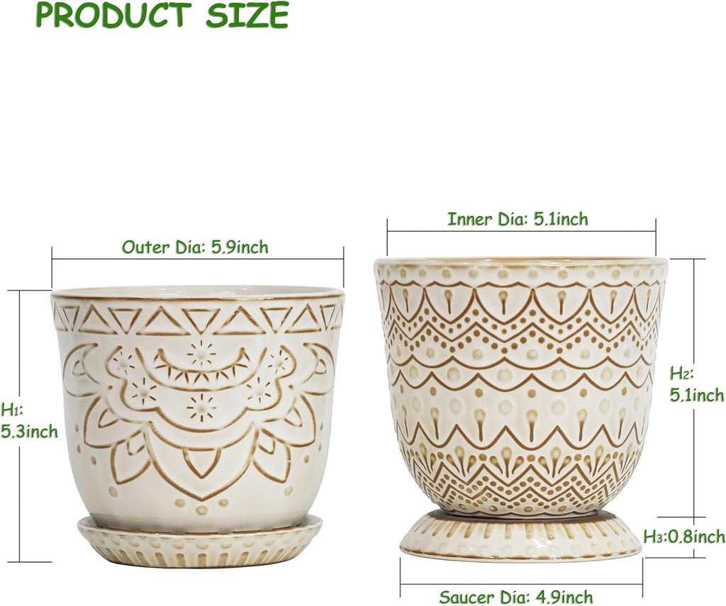Gepege Ceramic Plant Pots, 6 Inch Indoor Planters with Drainage & Saucers | Ceramic pots for plants with drainage