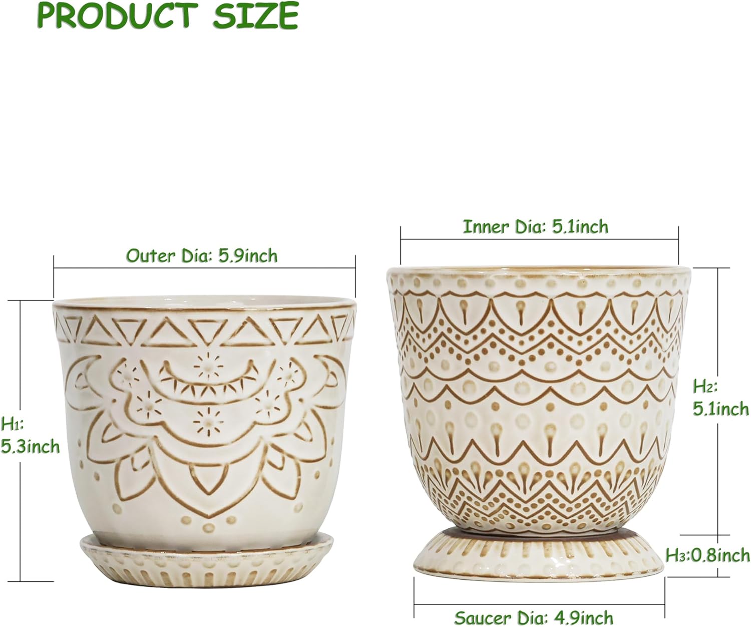 Gepege Ceramic Plant Pots, 6 Inch Indoor Planters with Drainage & Saucers | Ceramic pots for plants with drainage
