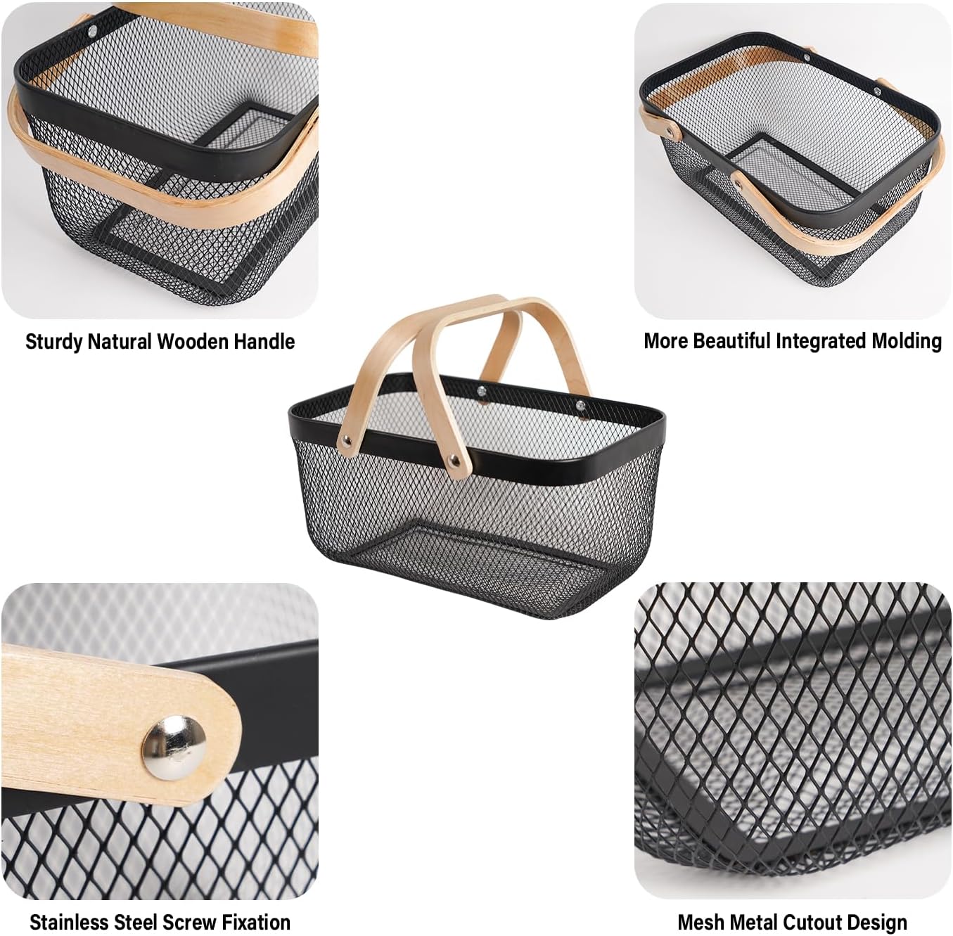 Metal Mesh Steel Harvest Basket, Wire Garden Basket with Handle | Rectangle Multi-functional Storage Organizer for