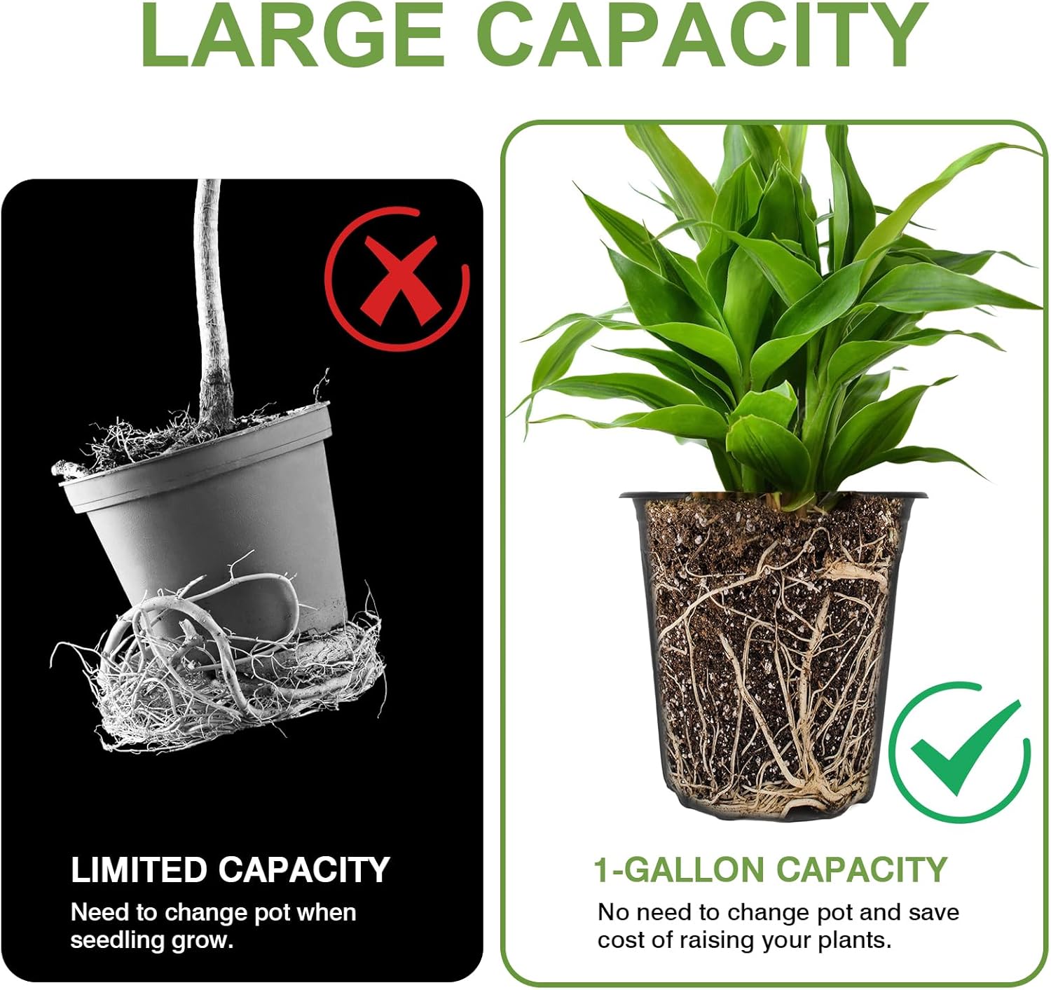 GroTheory 100 Pack 1 Gallon Nursery Pots, 6.7 Inch Plastic Pots for Plants | Plastic Flower Pots with Drainage Holes