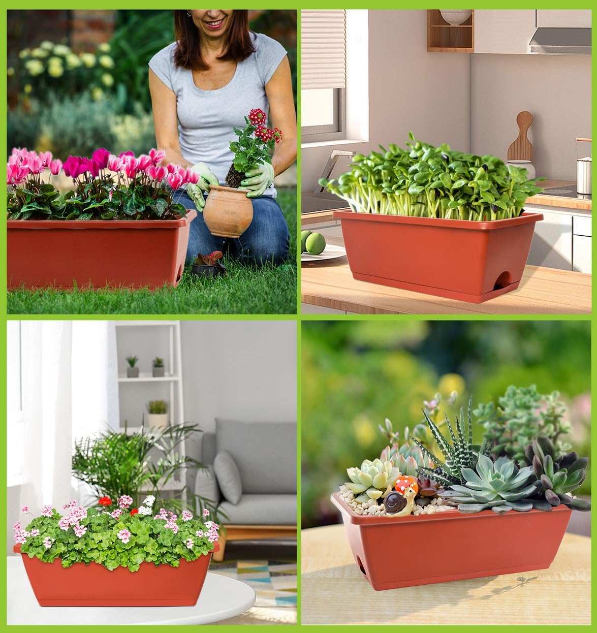 LOCONHA 7 Pack Window Box Planter, Plastic Vegetable Flower Planters Boxes | 17 Inches Rectangular Flower Pots with