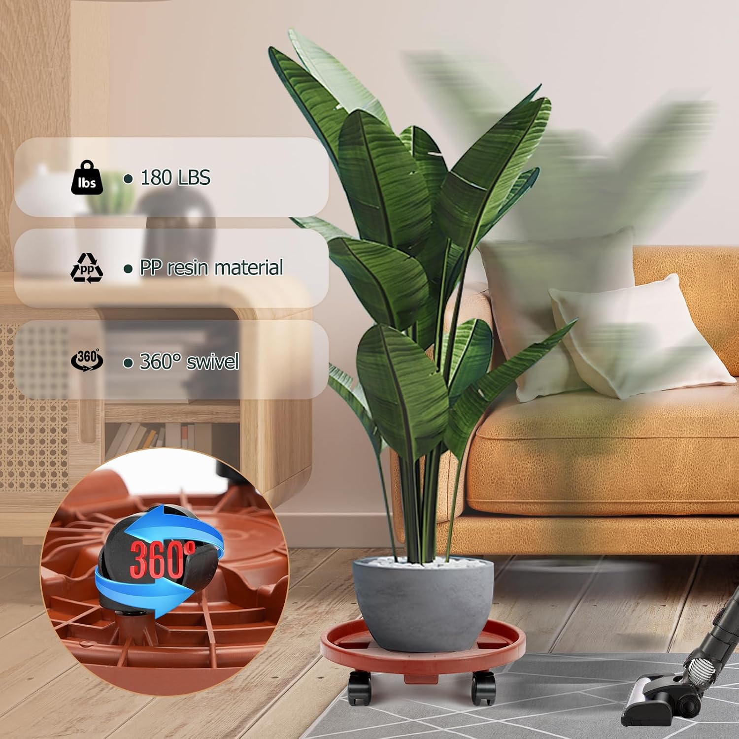 3 Pack Plant Caddy with Wheels, 13 inch Rolling Plant Stands | Round Coaster Roller Base Tray with Casters, Wheeled