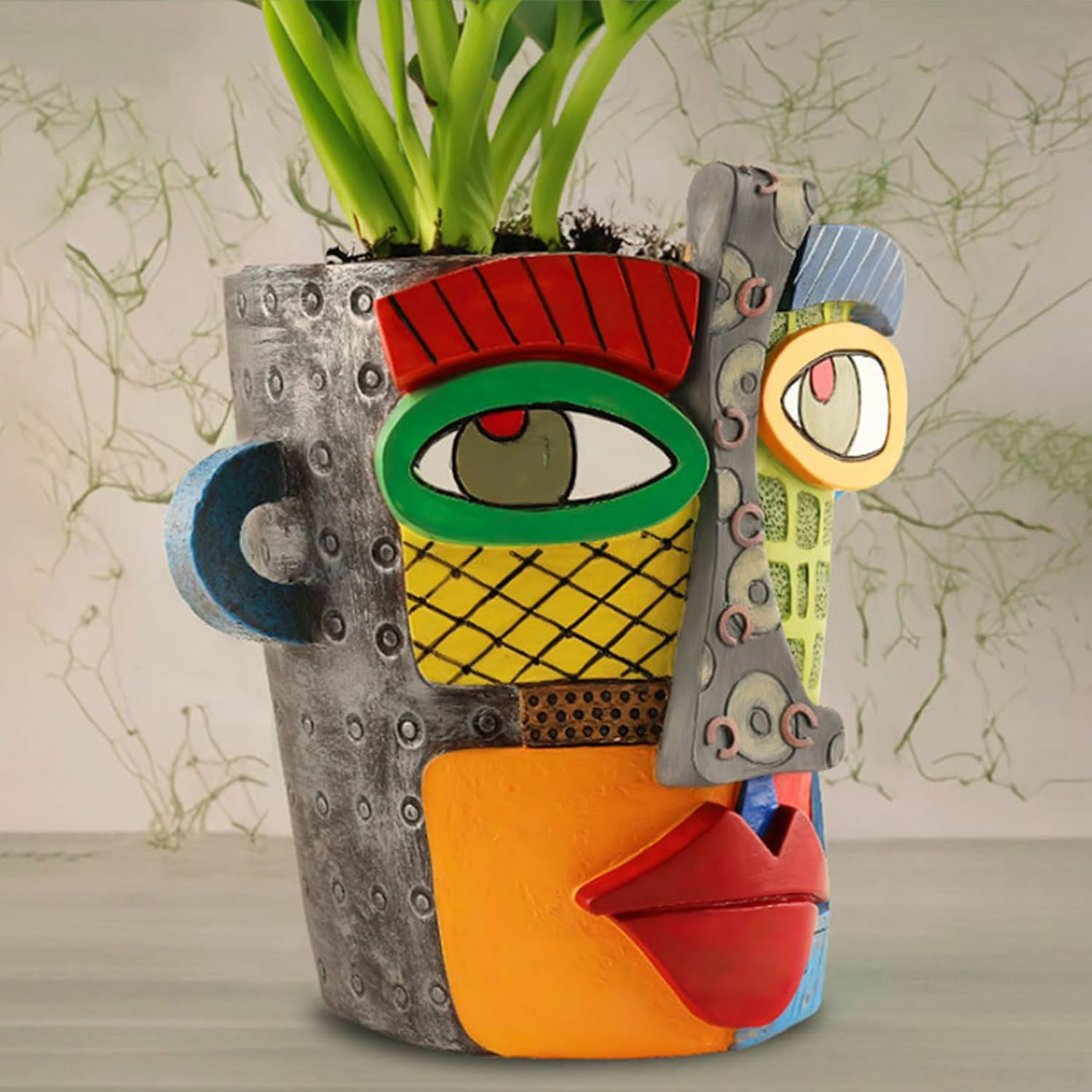 Picasso Brutalist Abstract Beauty Face Flower Pot Ornaments - Unique Face Planters Pots Rainbow Head Planter Decorative