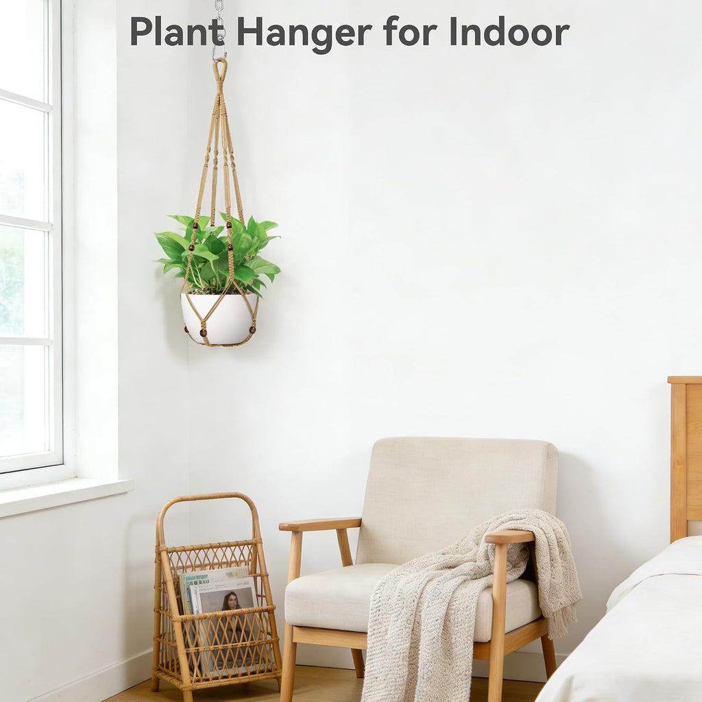 USLAI Macrame Plant Hanger, Fits 4 to 15 Inch Pots, 35 Inch, Brown, 3 Pack | Strong Hanging Plant Holder for Indoor