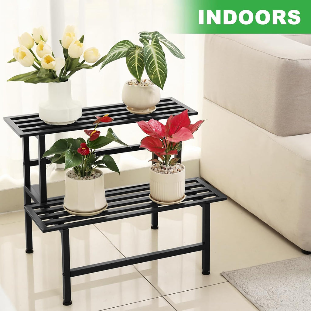 Dipion 2 Tier Metal Plant Stand Outdoor Indoor,Ladder Plant Shelf,Black | Weight Capacity 240 lbs Heavy Duty,26"L x