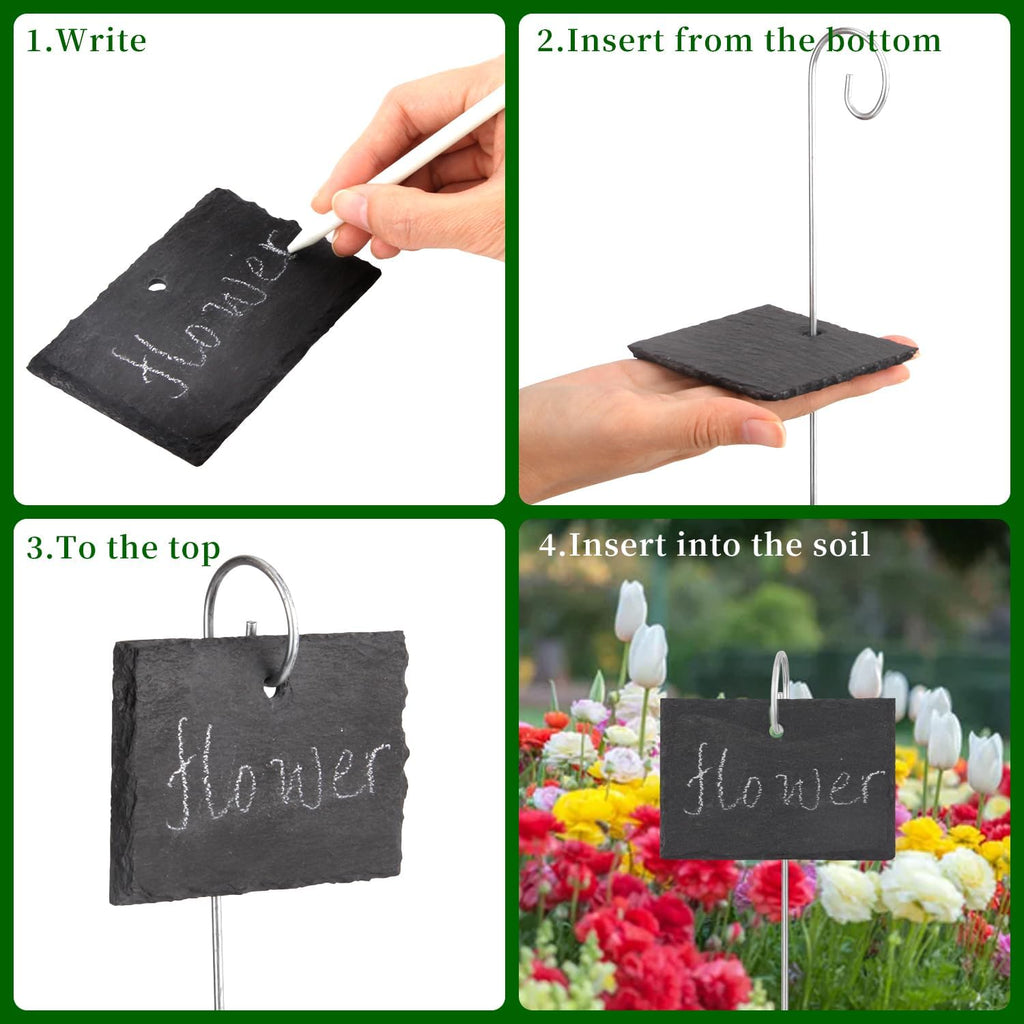 15 Pcs Slate Plant Labels with Chalk Pencils, Rectangular | Outdoor Garden Marker Label Signs, With Stakes, For Plants