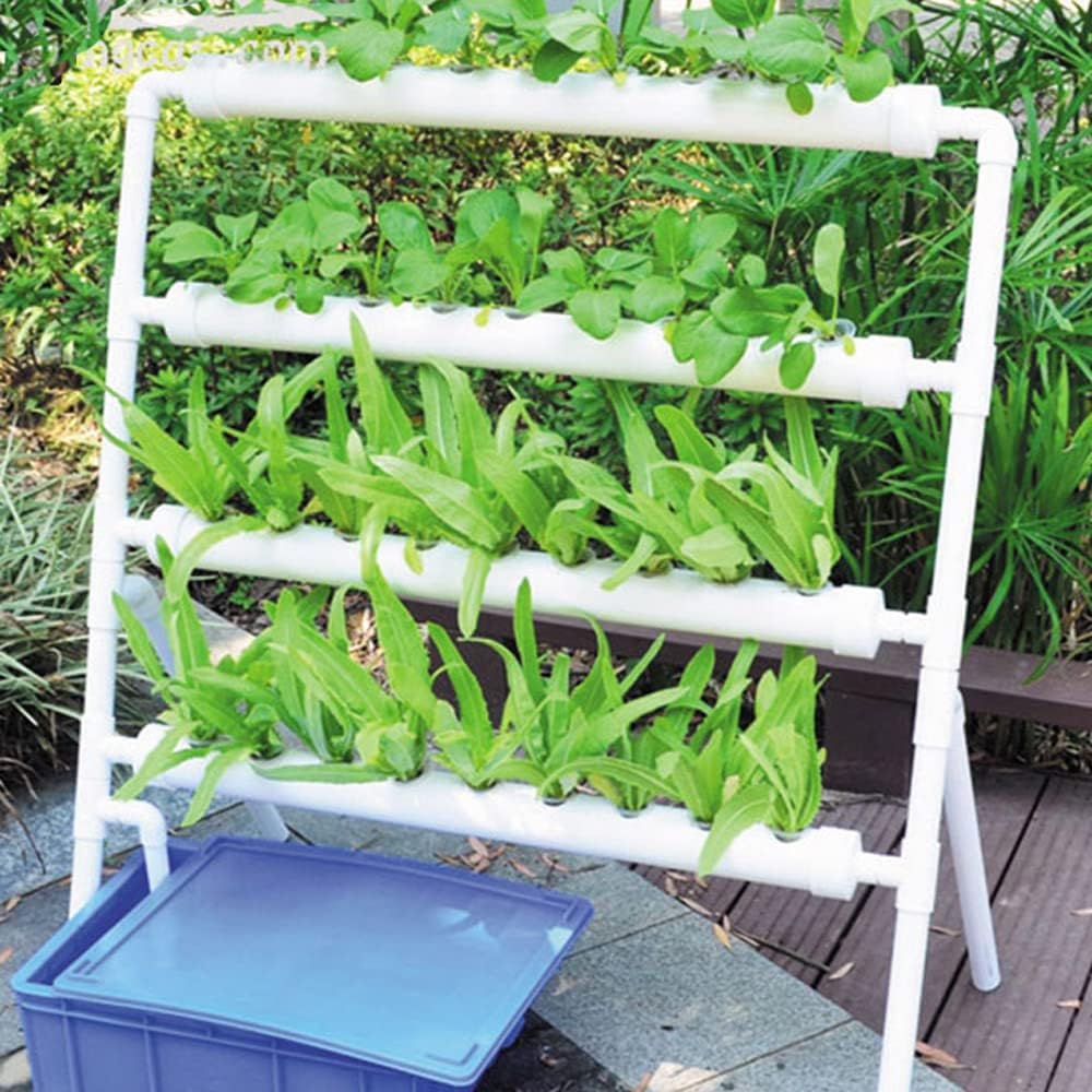 INTBUYING PVC Hydroponics Growing System, 36 Sites 4 Pipes Grow Kit for Leafy Vegetables, 4 Layers Vertical Hydroponic