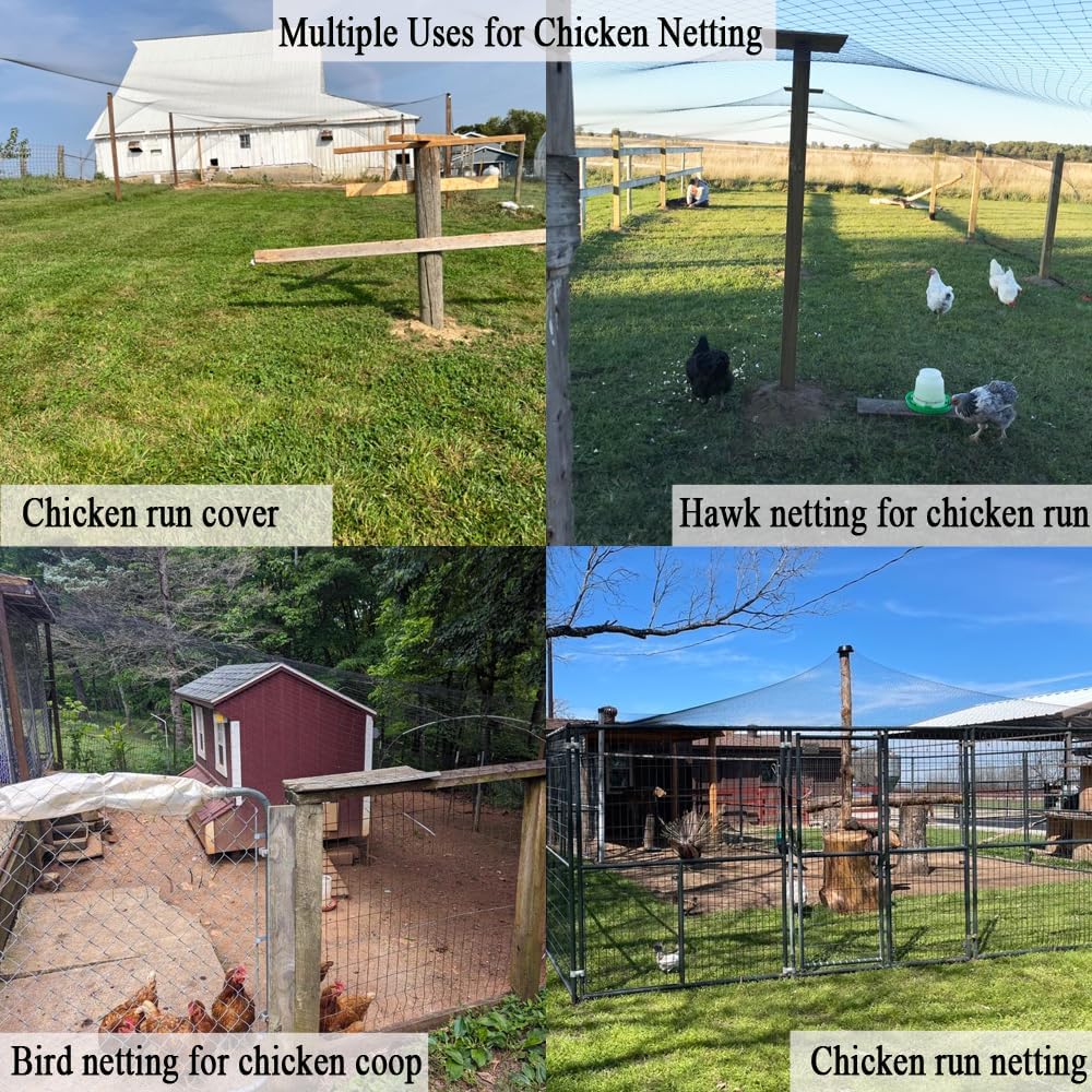 Bird Netting for Chicken Coop 25x50 FT, 1" Chicken Run Cover Net | Woven Coop Netting Roof Against Hawk, Eagle, Owls