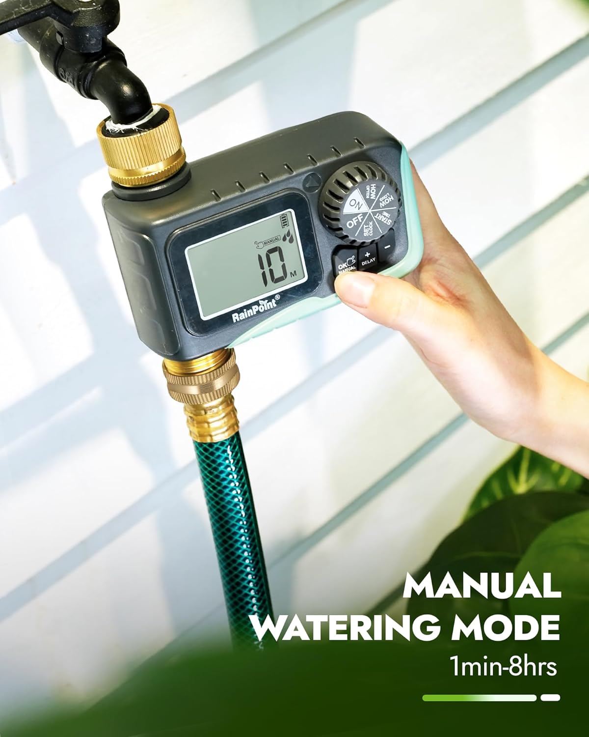 RAINPOINT Sprinkler Timer with Brass Inlet & Outlet, Programmable Hose Timer for Garden Soaker Hose with Rain