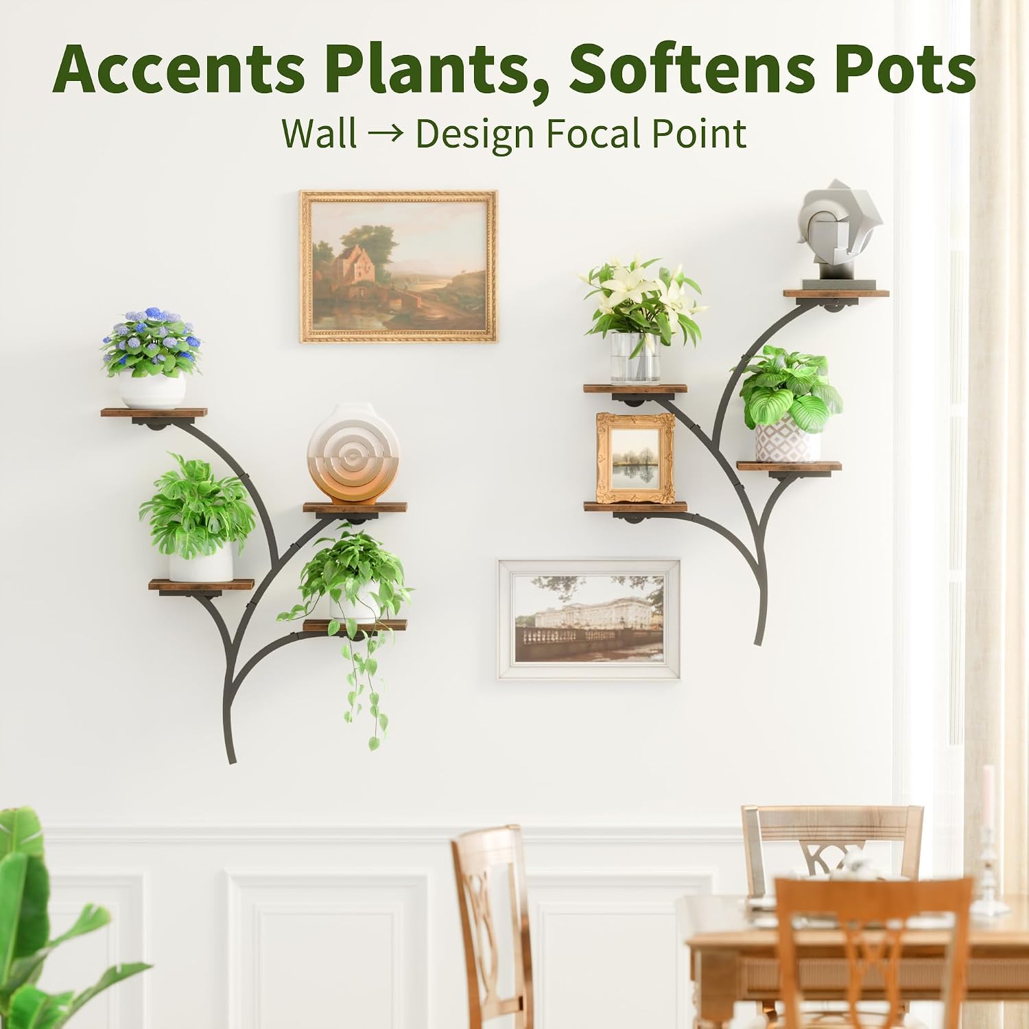 2 Pack Wall Mounted Plant Holder, 8-Tier Wall Planters for Indoor Plants | Metal and Wood Wall Planters, Easy To