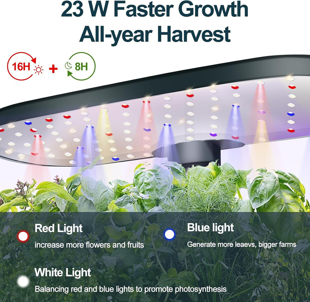 Hydroponics Growing System Indoor Garden:12 Pods Plant Kit Aeroponic Herb Vegetable Growth Lamp Countertop with LED