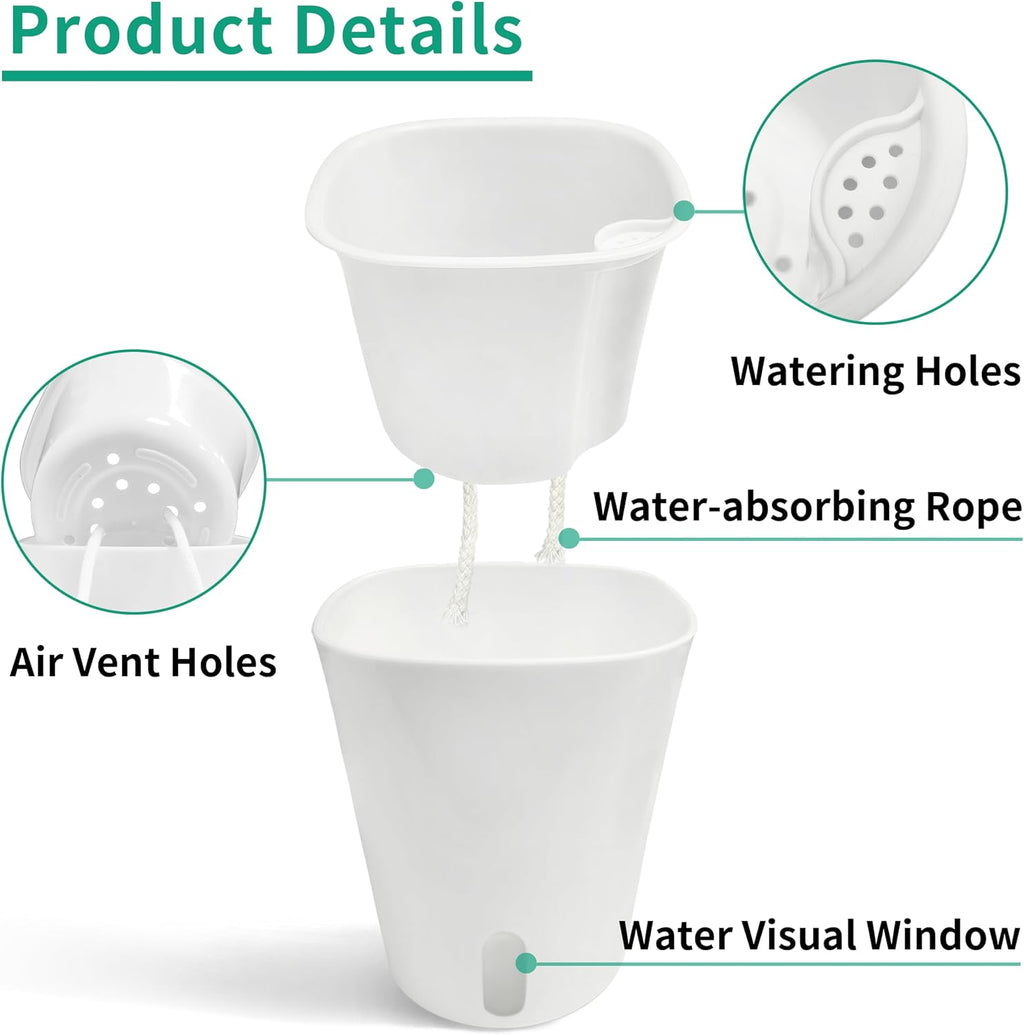 TCBWFY 5 Inch Self Watering Pots for Indoor Plants,5 Sets Self Watering Planter Pots with Visual Water Level Window and