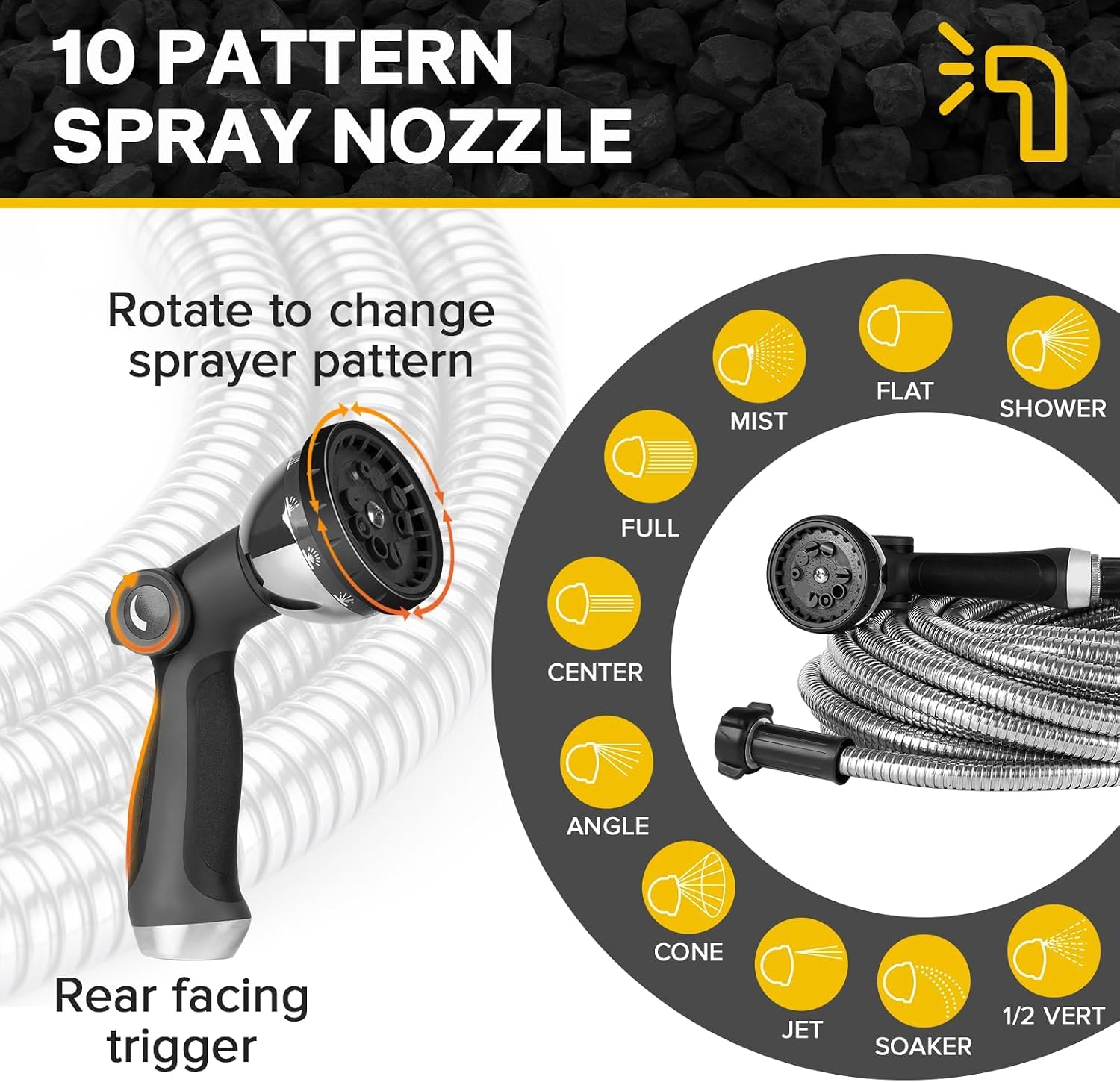 Metal Garden Hose Water Hose 100ft Heavy Duty Stainless Steel Water Pipe with Sprayer & Nozzle Flexible Lightweight