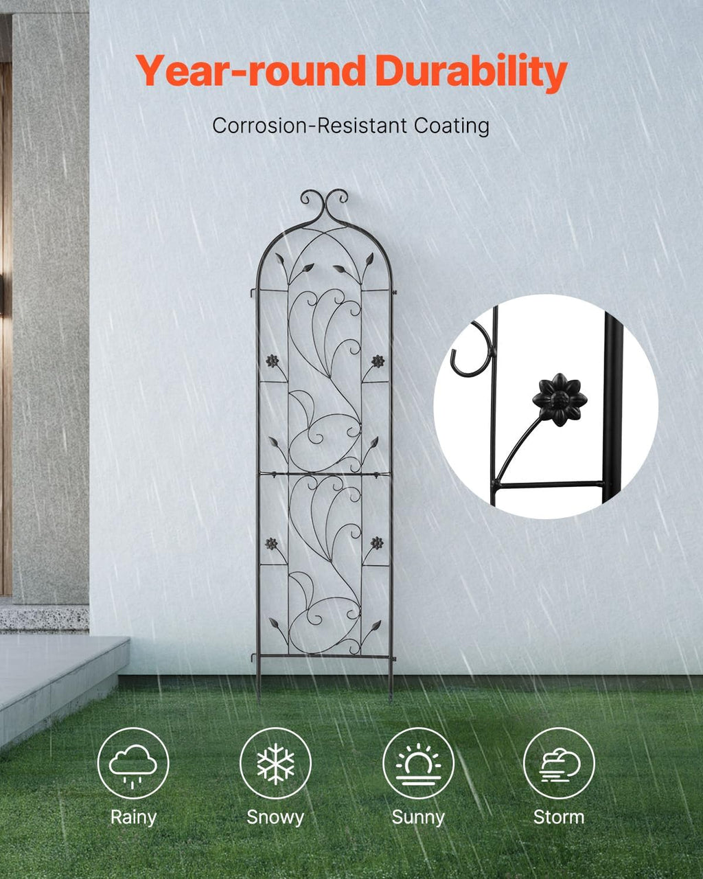 VEVOR 60 x 15 in, Rustproof Metal Garden Flower Trellis, Outdoor Climbing Rose & Cucumber Support, Decorative Tall