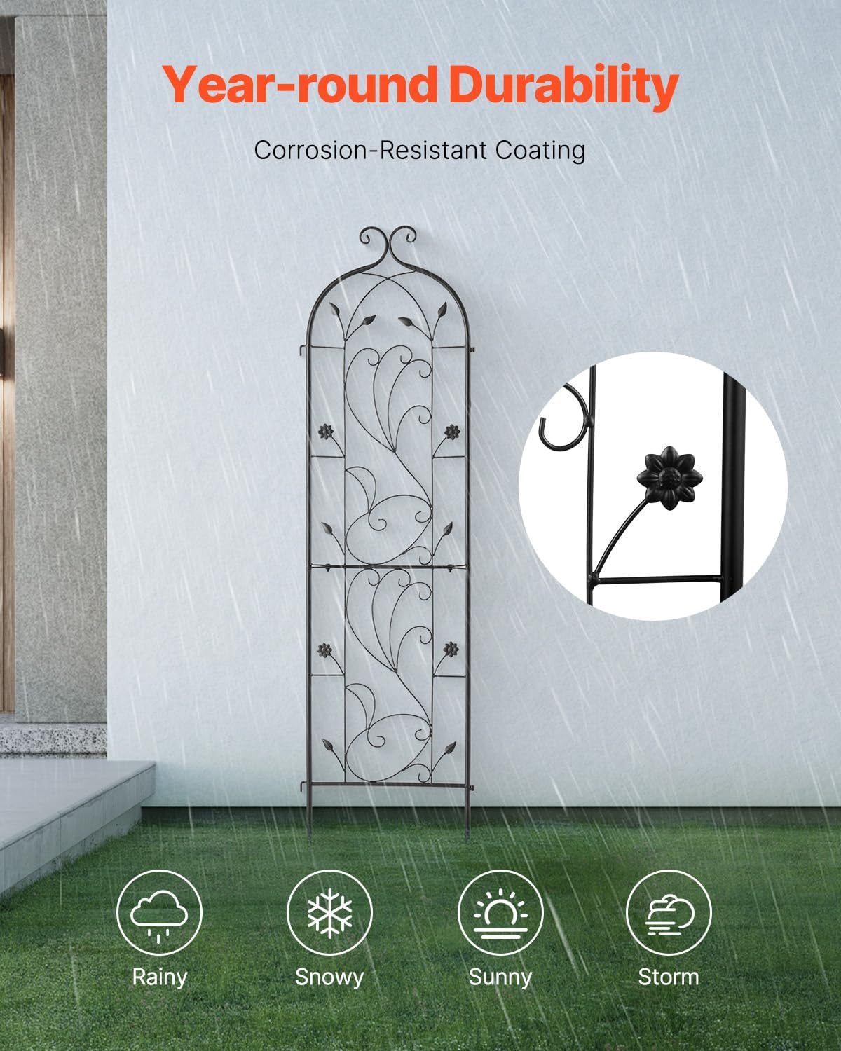 VEVOR 60 x 15 in, Rustproof Metal Garden Flower Trellis, Outdoor Climbing Rose & Cucumber Support, Decorative Tall