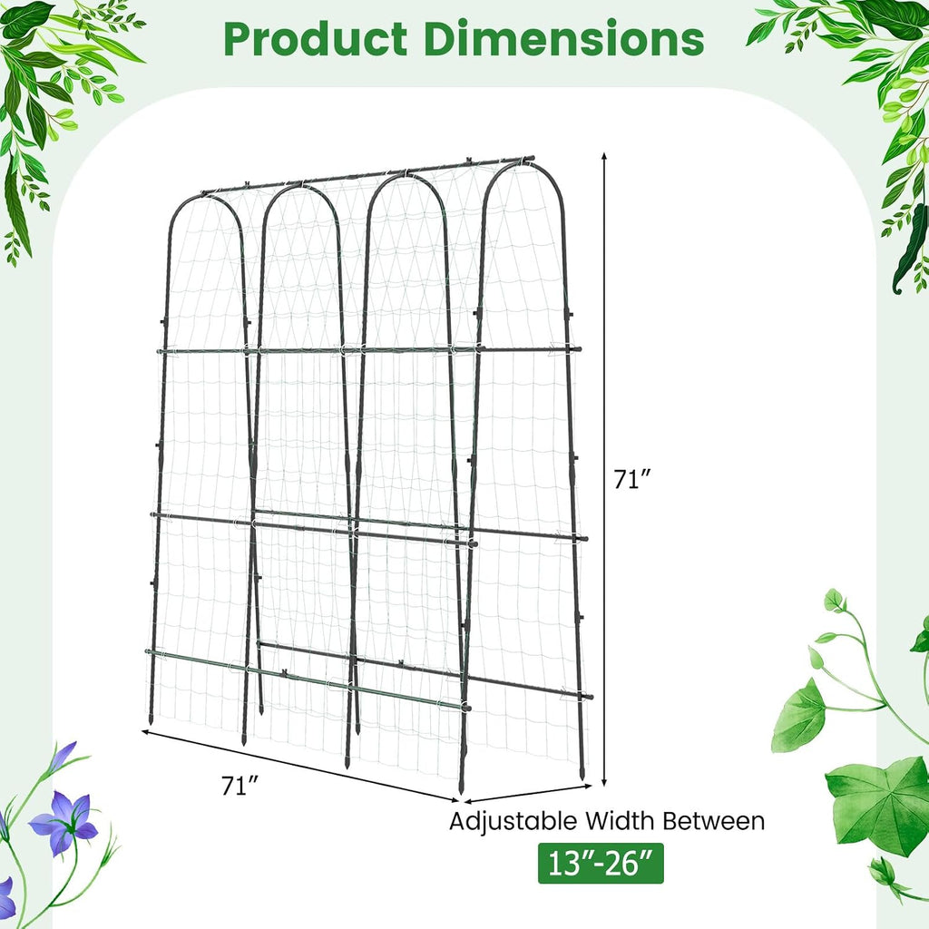 71" x 71" Cucumber Trellis for Raised Bed, Garden Arch Trellis Metal Plant Support Frame with Netting, Sure-Clips &