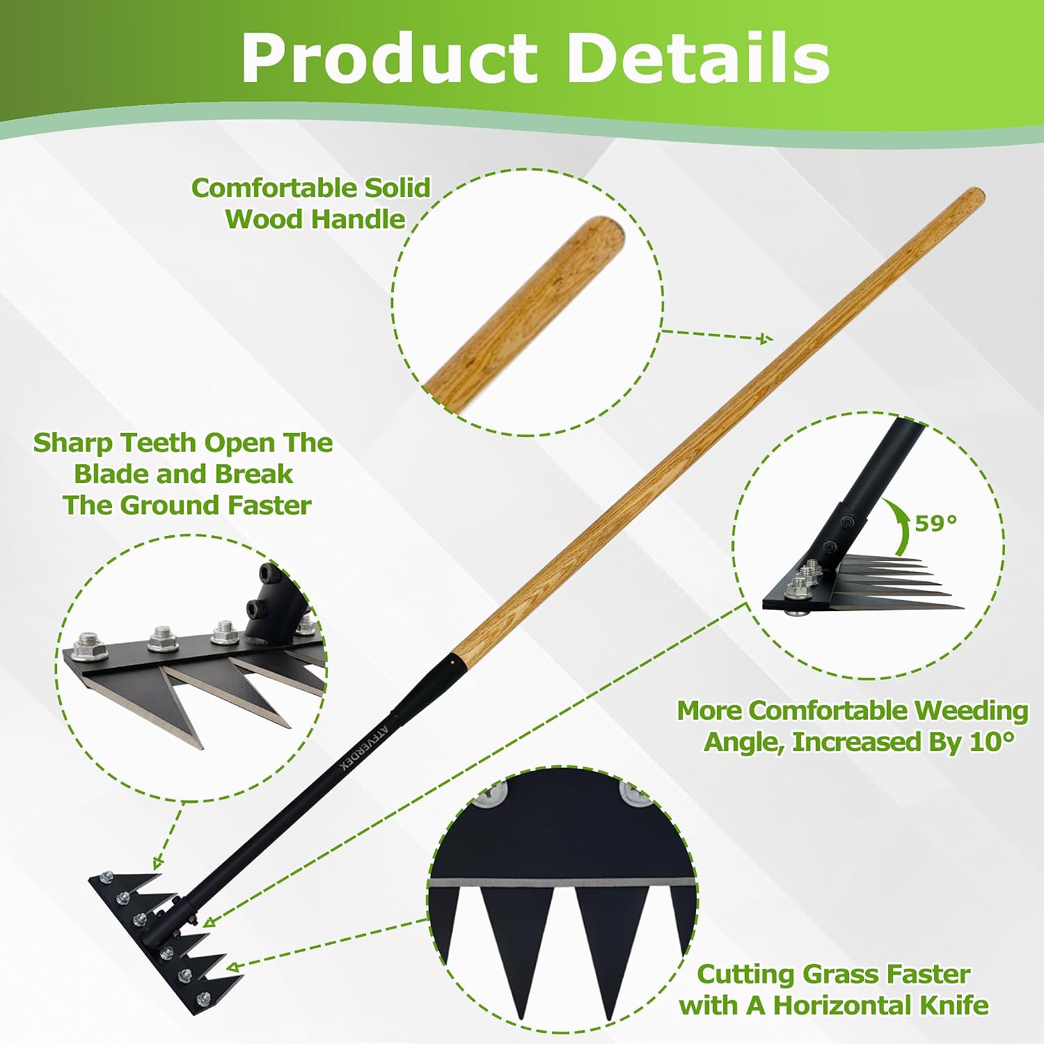 Gardenia Weeding Rake 2.0,60"Forged Iron Weeding Rake, Uproots Tough Weeds | Exclusive Double-Edged Thick 6-Tine Rake