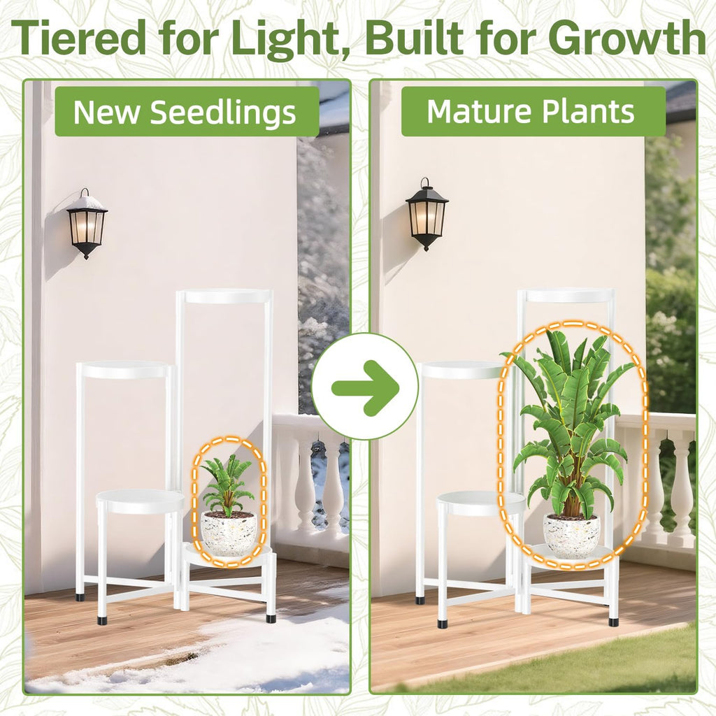 iDavosic.ly Plant Stand Indoor Outdoor, 4 Tier Metal Corner Shelf, White | Tiered Flower Display Holder, Folding Multi