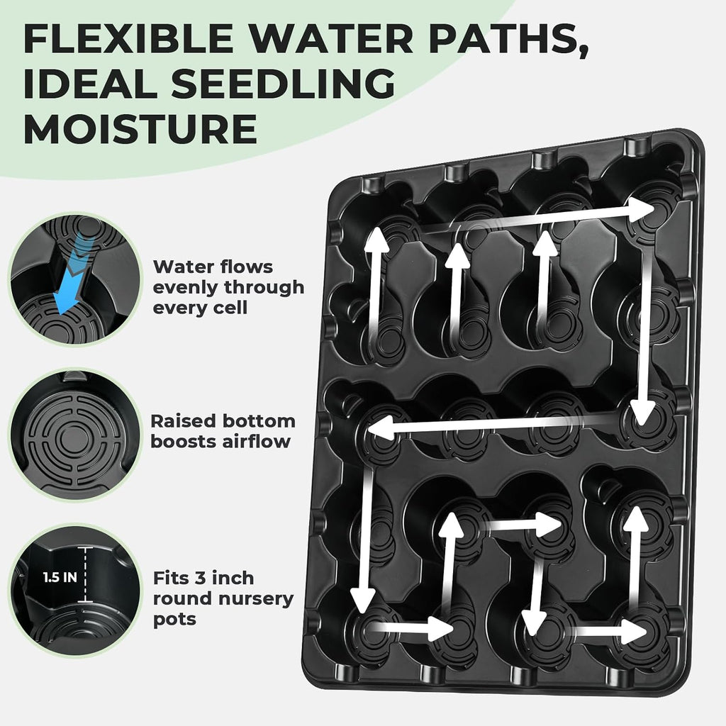 5 Pack 20 Cell Seed Starter Trays with 100 Clear 3 Inch Plant Pots | Reinforced trays and clear pots with drainage