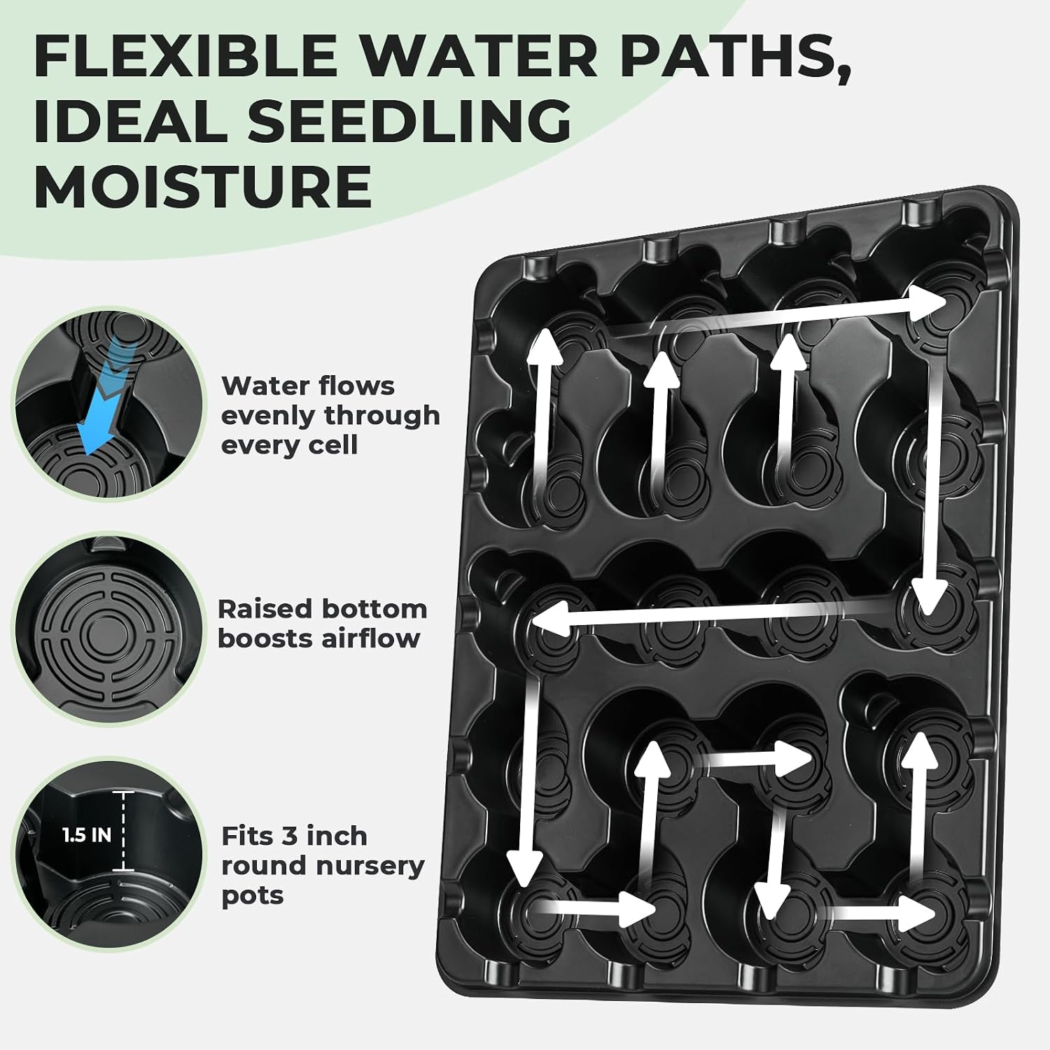 2 Pack 20 Cell Seed Starting Trays with 40 Clear 3 Inch Plant Pots | Reusable thick wall trays with raised bases