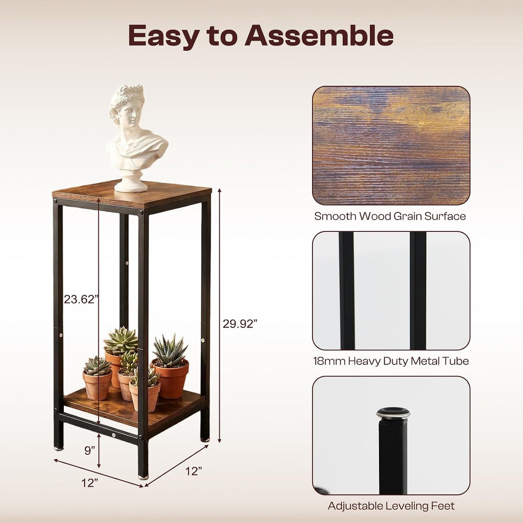 30 Inch Tall Plant Stand Indoor, 2 Tier Modern Square Plant Stand for Indoor Plants, Wood & Metal Flower Shelf Corner