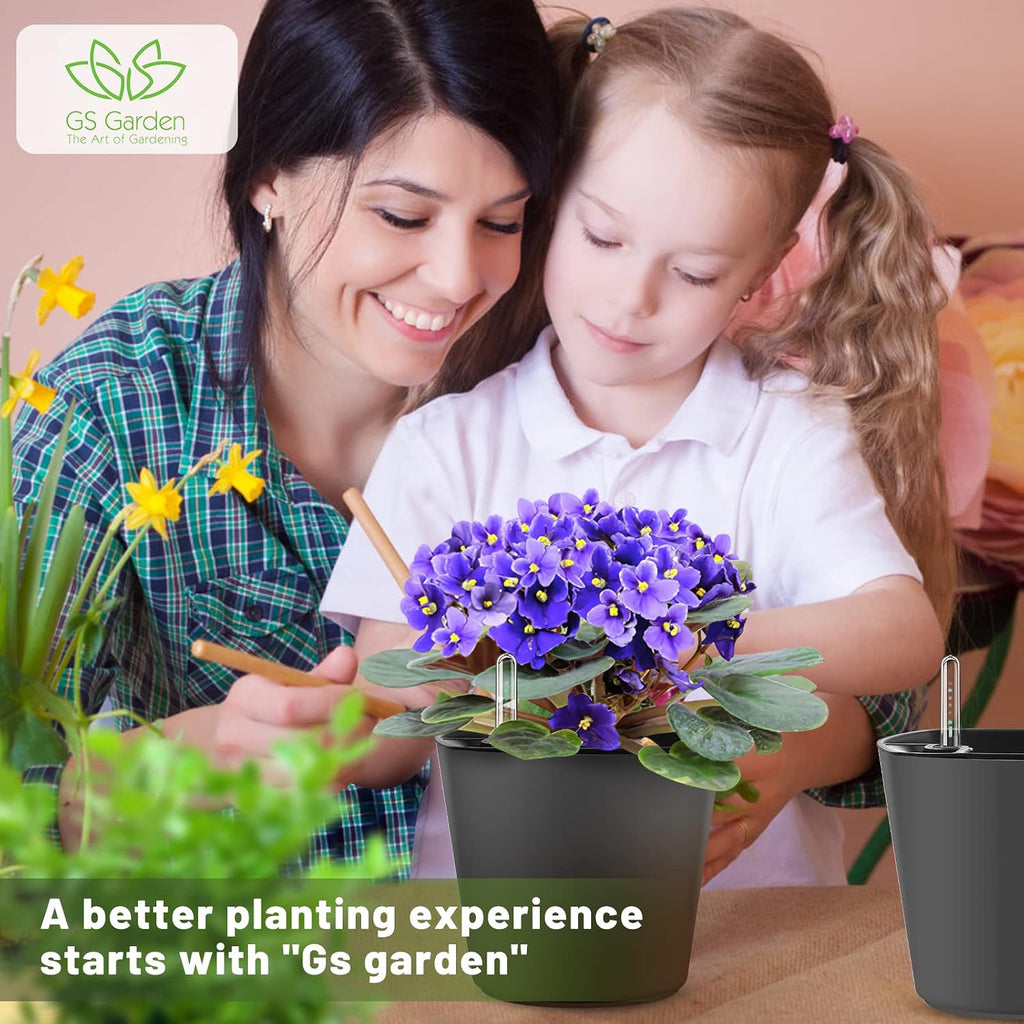 Self Watering Planters for Indoor Outdoor Plants 7 inch Flower Pot with Water Level Indicator Grey 3 Pack African