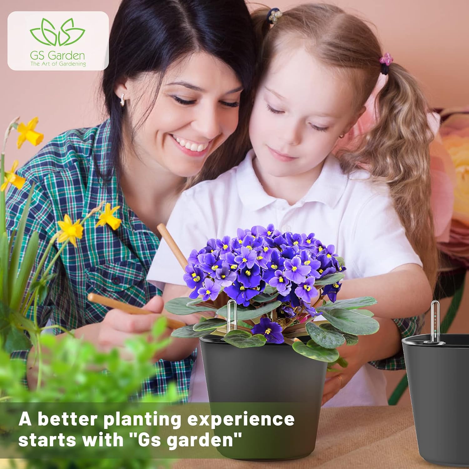 Self Watering Planters for Indoor Outdoor Plants 7 inch Flower Pot with Water Level Indicator Grey 3 Pack African